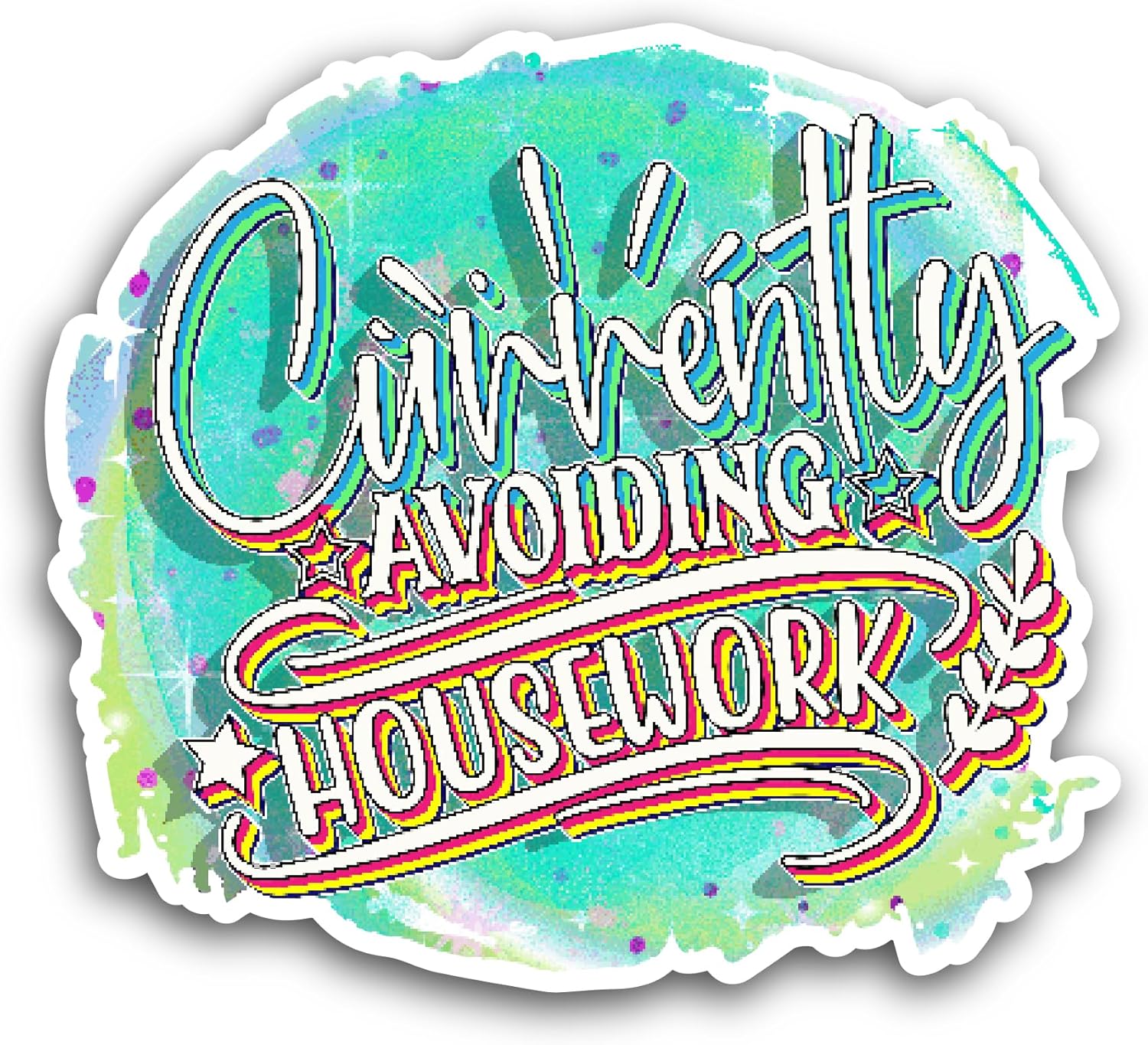 2 (Pieces) 3" and 5" Currently Avoiding Housework Sticker, Waterproof Vinyl Decals for Many Purpose Like Cars, Trucks, Laptops, Phones, Windows and More