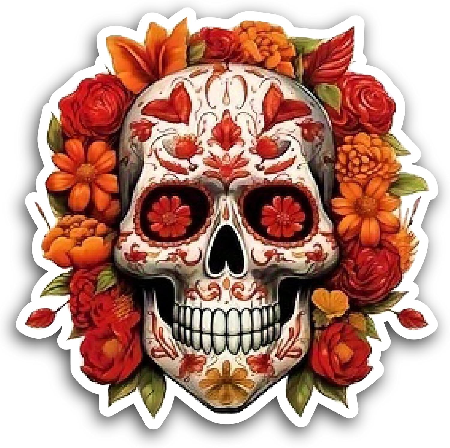 2 (Pieces) 3" and 5" Red Sugar Skull Sticker, Waterproof Vinyl Decals for Many Purpose Like Cars, Trucks, Laptops, Phones, Windows and More