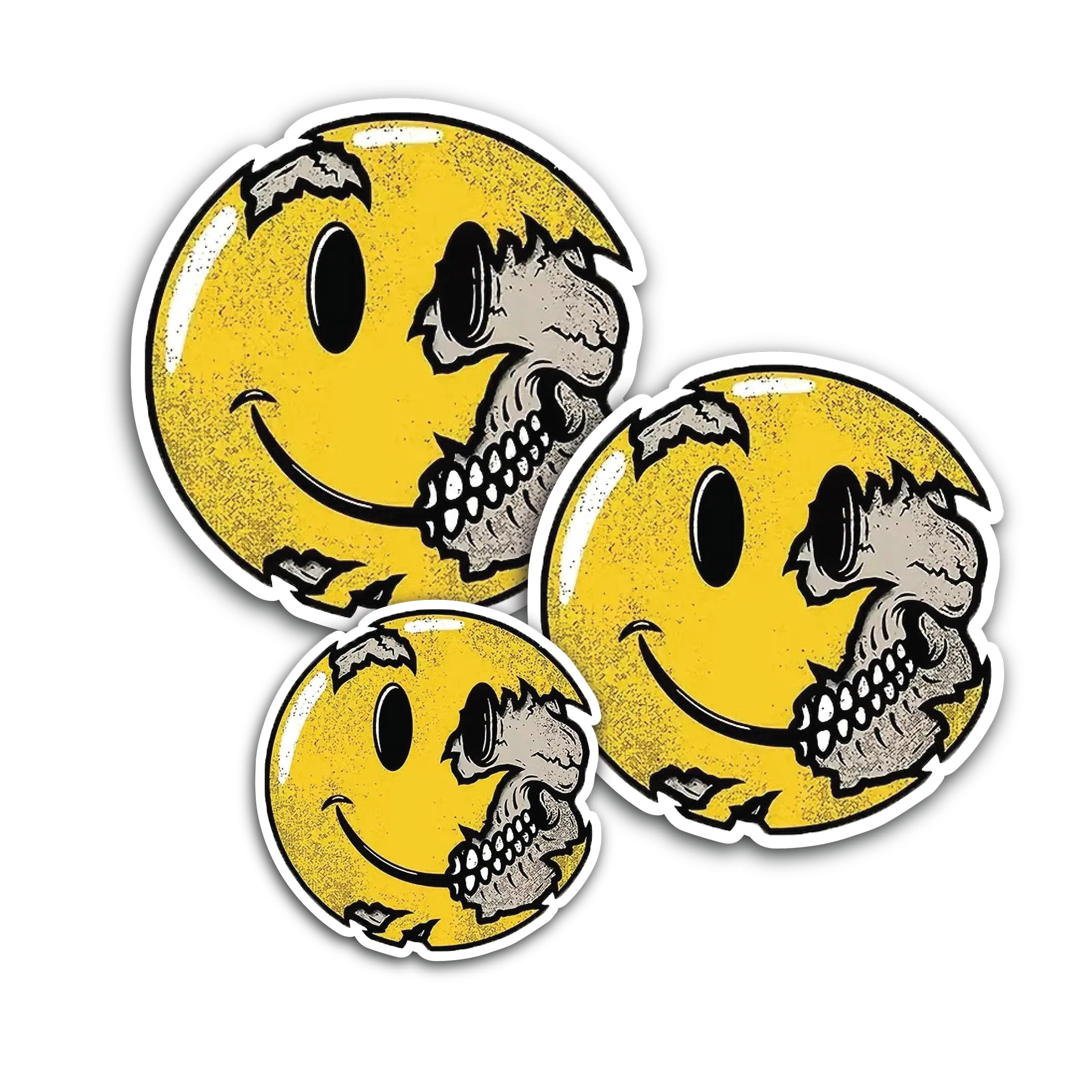 3 (Pieces) 1" 2" and 3" Pac Man Skull Genuine Vinyl Not Paper Decal Sticker, Waterproof & Scratch Re