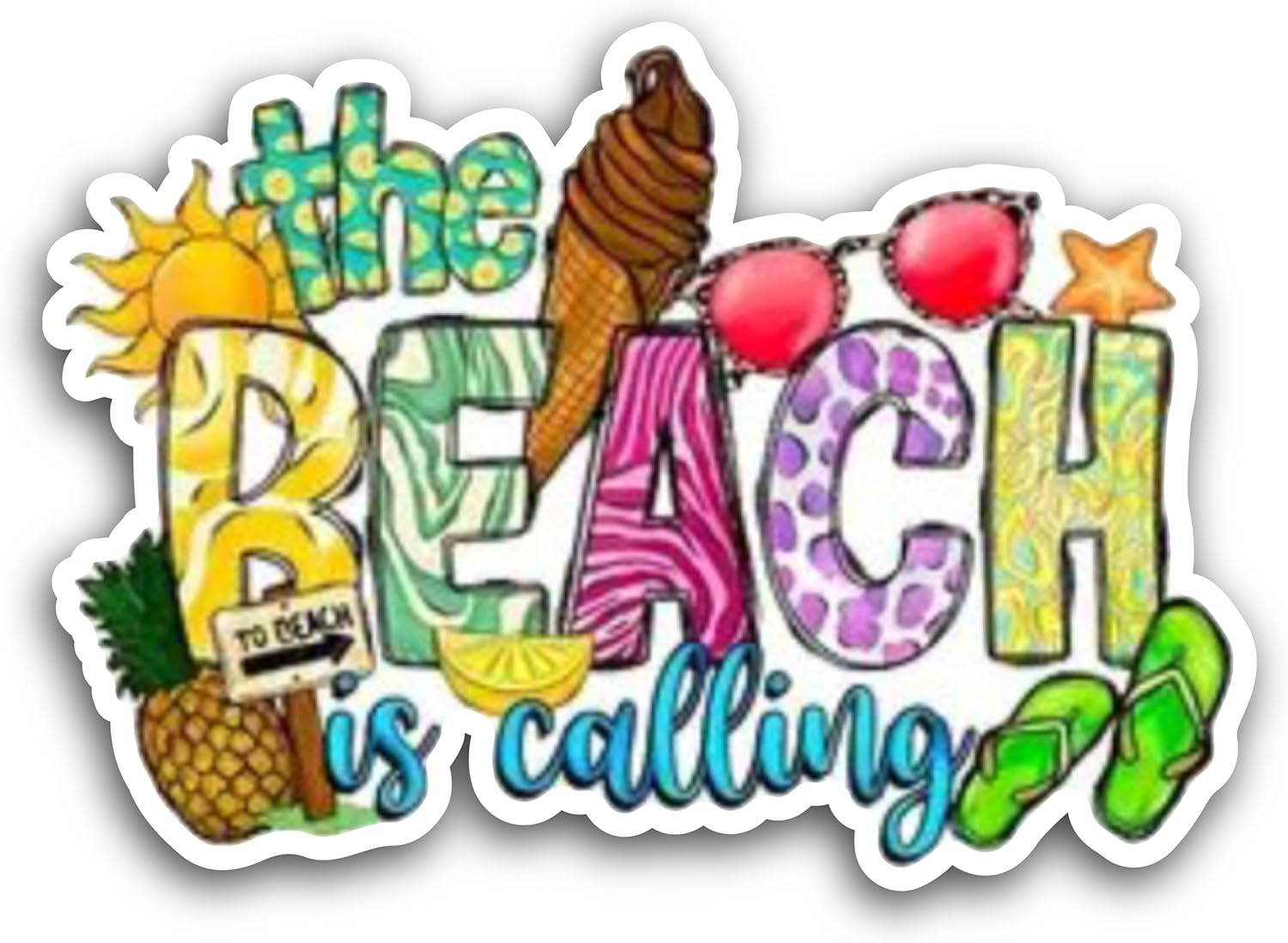 2 (Pieces) 3" and 5" Beach is Calling Decal Sticker, Waterproof Vinyl Decals for Many Purpose Like Cars, Trucks, Laptops, Phones, Windows and More
