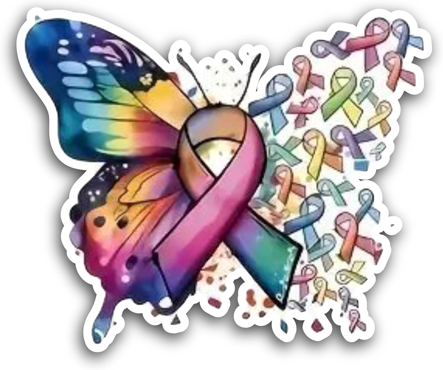 2 (Pieces) 3" and 5" Butterfly with Colorful Bows Decal Sticker, Waterproof Vinyl Decals for Many Purpose Like Cars, Trucks, Laptops, Phones, Windows and More