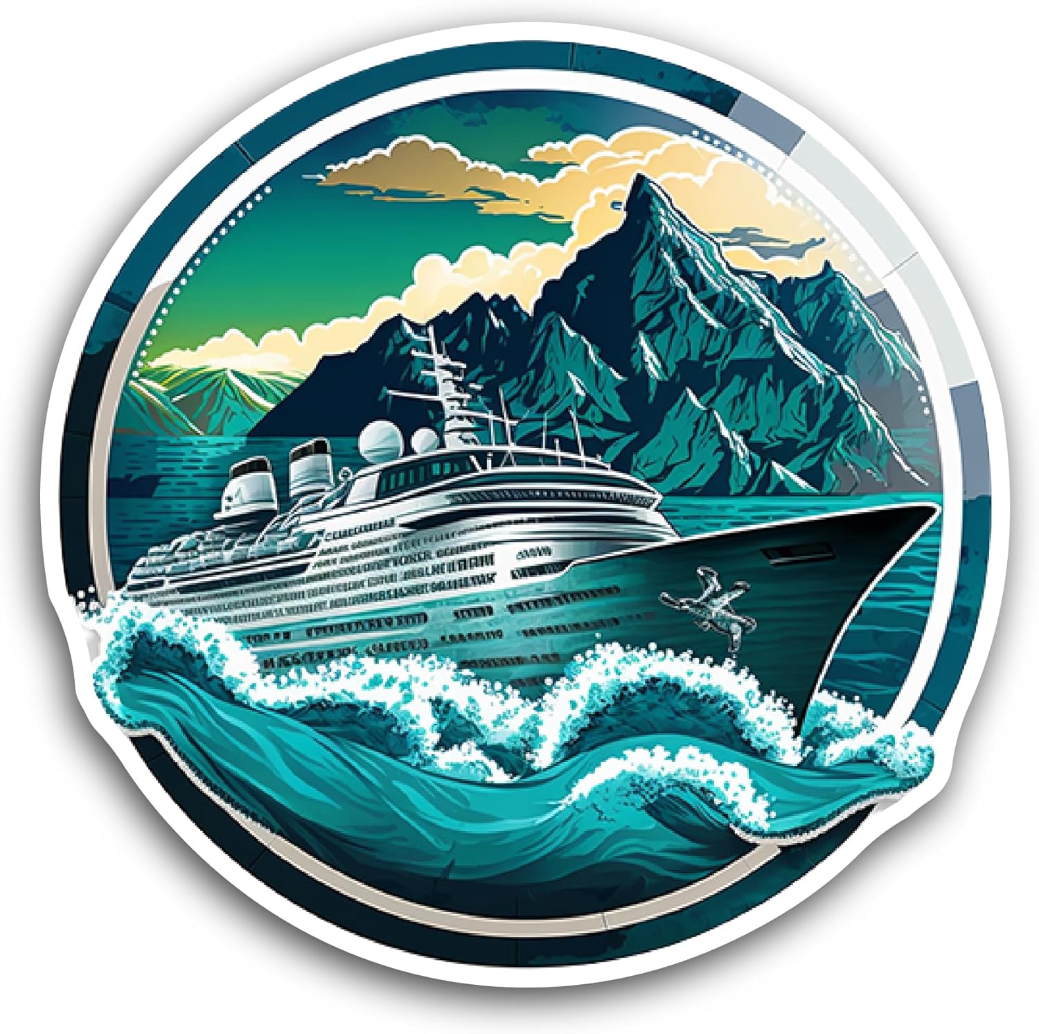 2 (Pieces) 3" and 5" Cruise Ship Sticker, Waterproof Vinyl Decals for Many Purpose Like Cars, Trucks, Laptops, Phones, Windows and More