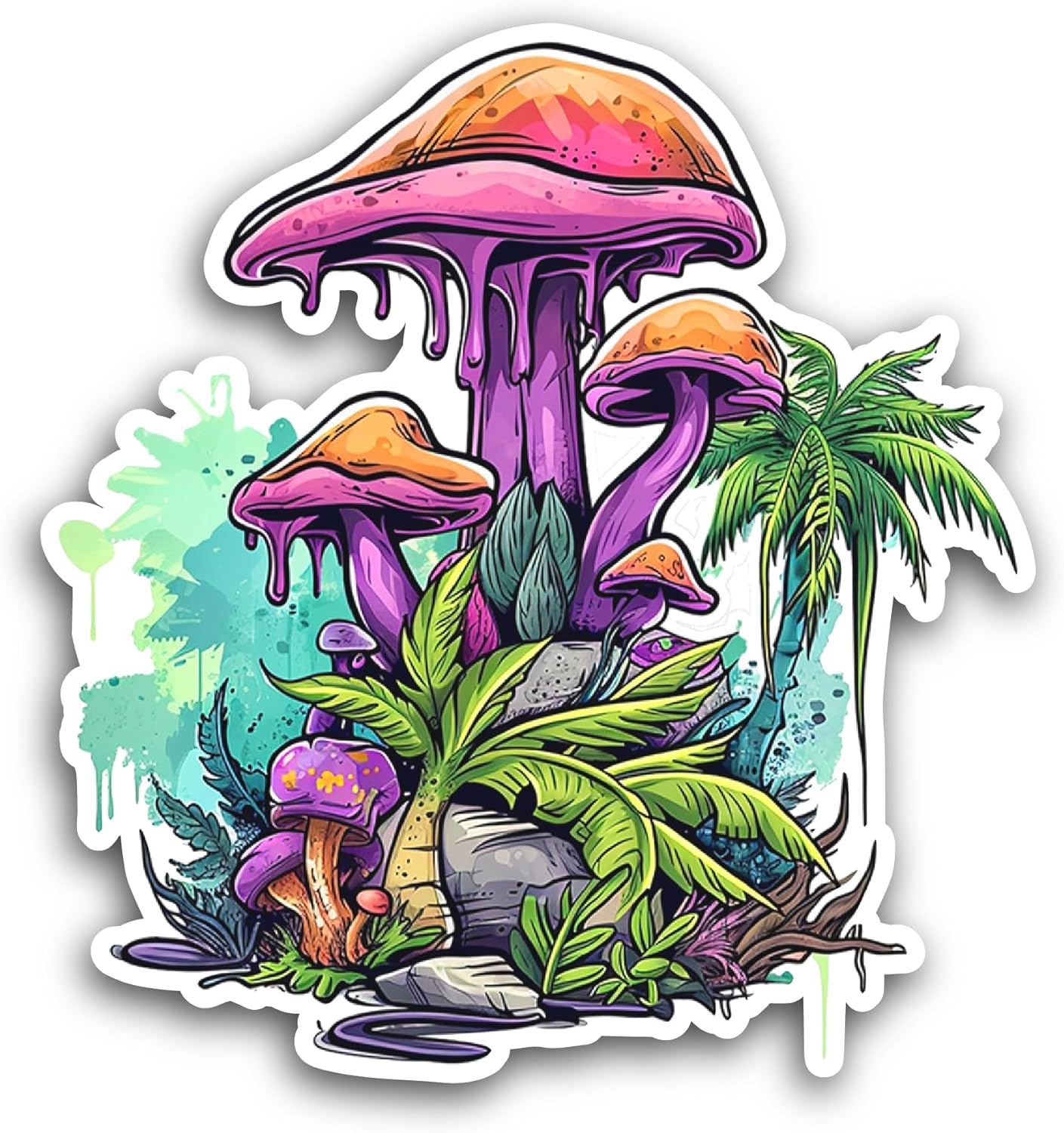 2 (Pieces) 3" and 5" Cartoon Mushrooms Sticker, Waterproof Vinyl Decals for Many Purpose Like Cars, Trucks, Laptops, Phones, Windows and More