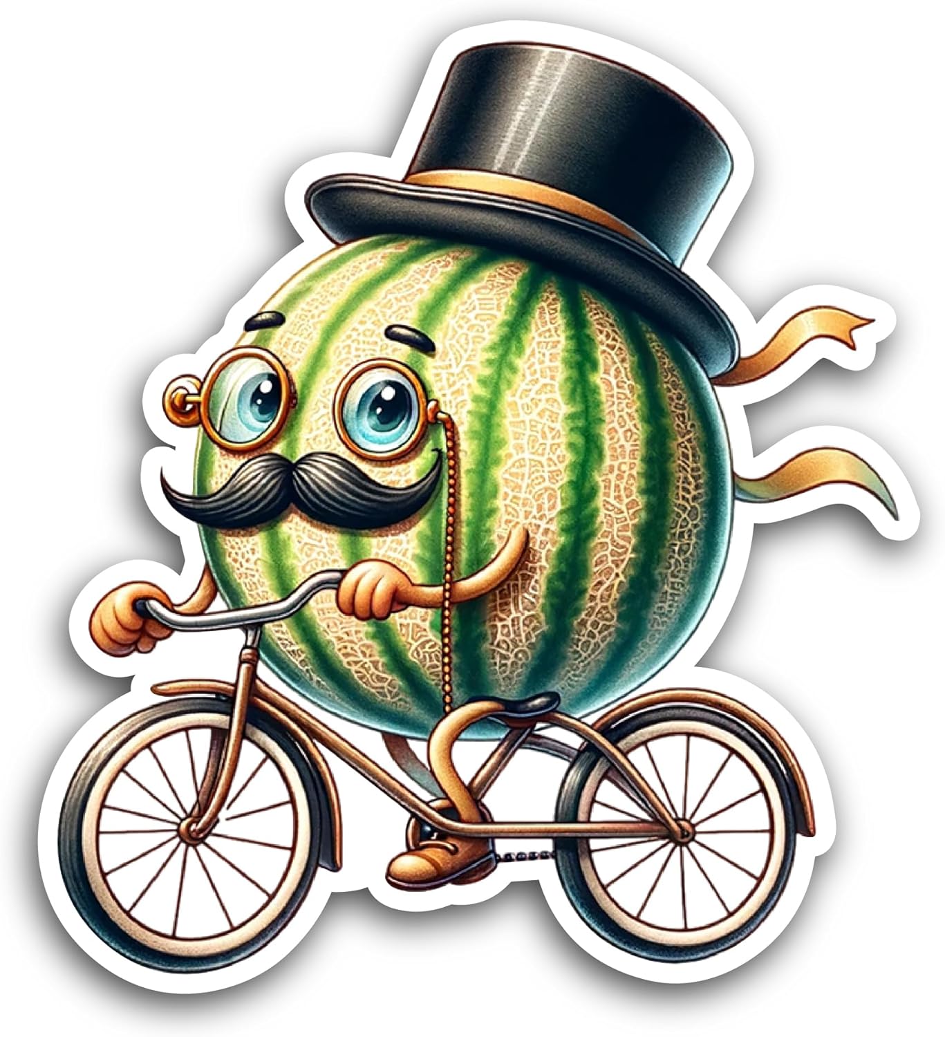 2 (Pieces) 3" and 5" Watermelon Riding Bicycle Sticker, Waterproof Vinyl Decals for Many Purpose Like Cars, Trucks, Laptops, Phones, Windows and More