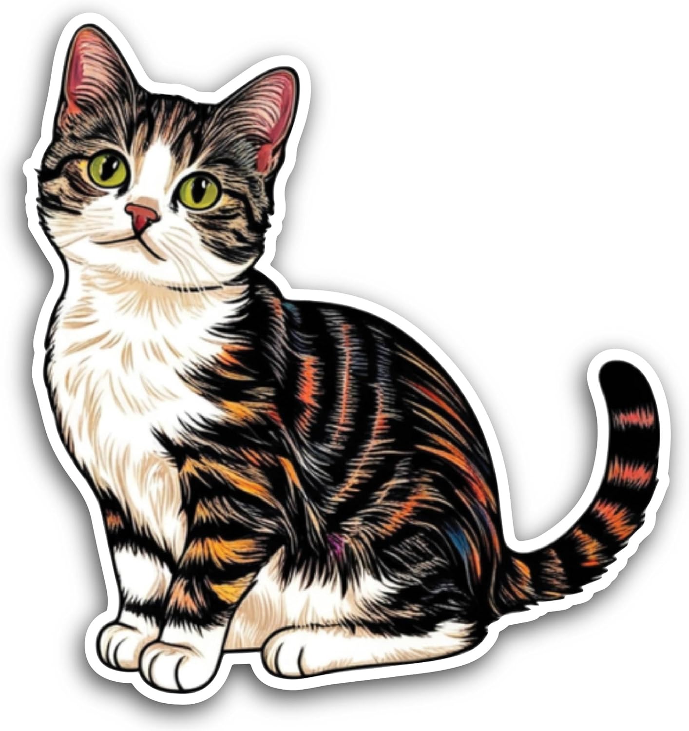 2 (Pieces) 3" and 5" Black and White Cat Sticker, Waterproof Vinyl Decals for Many Purpose Like Cars, Trucks, Laptops, Phones, Windows and More