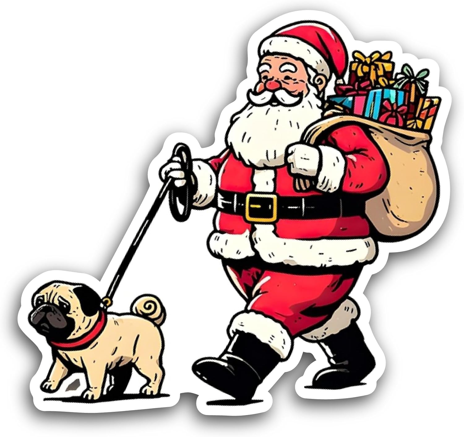 2 (Pieces) 3" and 5" Pug Dog Santa Claus Sticker, Waterproof Vinyl Decals for Many Purpose Like Cars, Trucks, Laptops, Phones, Windows and More