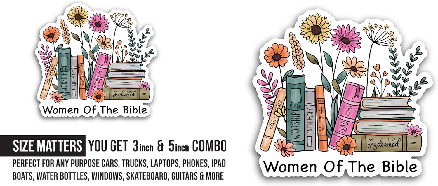 2 (Pieces) 3" and 5" Women of The Bible Sticker, Waterproof Vinyl Decals for Many Purpose Like Cars, Trucks, Laptops, Phones, Windows and More