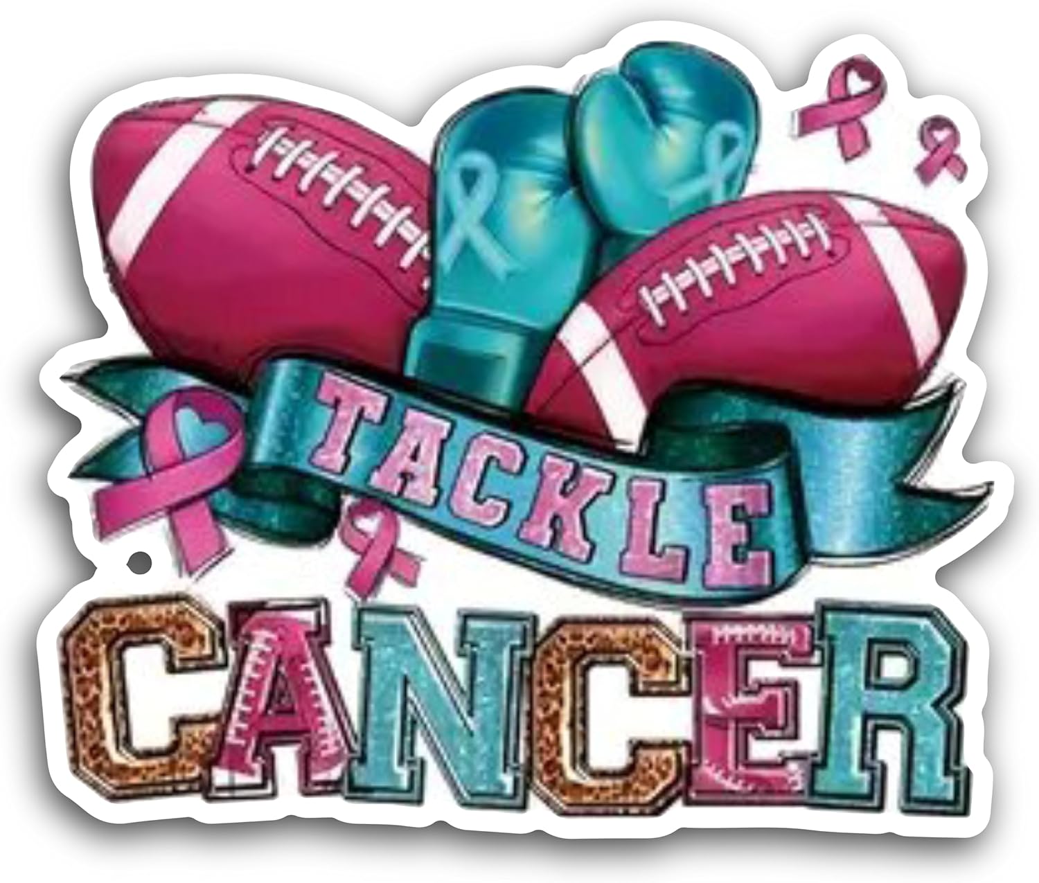 2 (Pieces) 3" and 5" Tackle Cancer Decal Sticker, Waterproof Vinyl Decals for Many Purpose Like Cars, Trucks, Laptops, Phones, Windows and More
