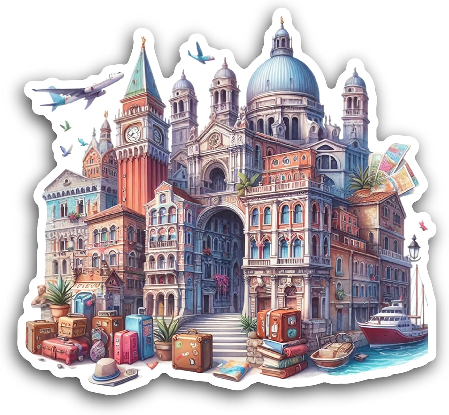 2 (Pieces) 3" and 5" Buildings in Venice Sticker, Waterproof Vinyl Decals for Many Purpose Like Cars, Trucks, Laptops, Phones, Windows and More