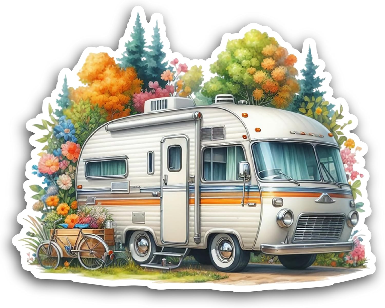 2 (Pieces) 3" and 5" Camping Car with Trees Sticker, Waterproof Vinyl Decals for Many Purpose Like Cars, Trucks, Laptops, Phones, Windows and More