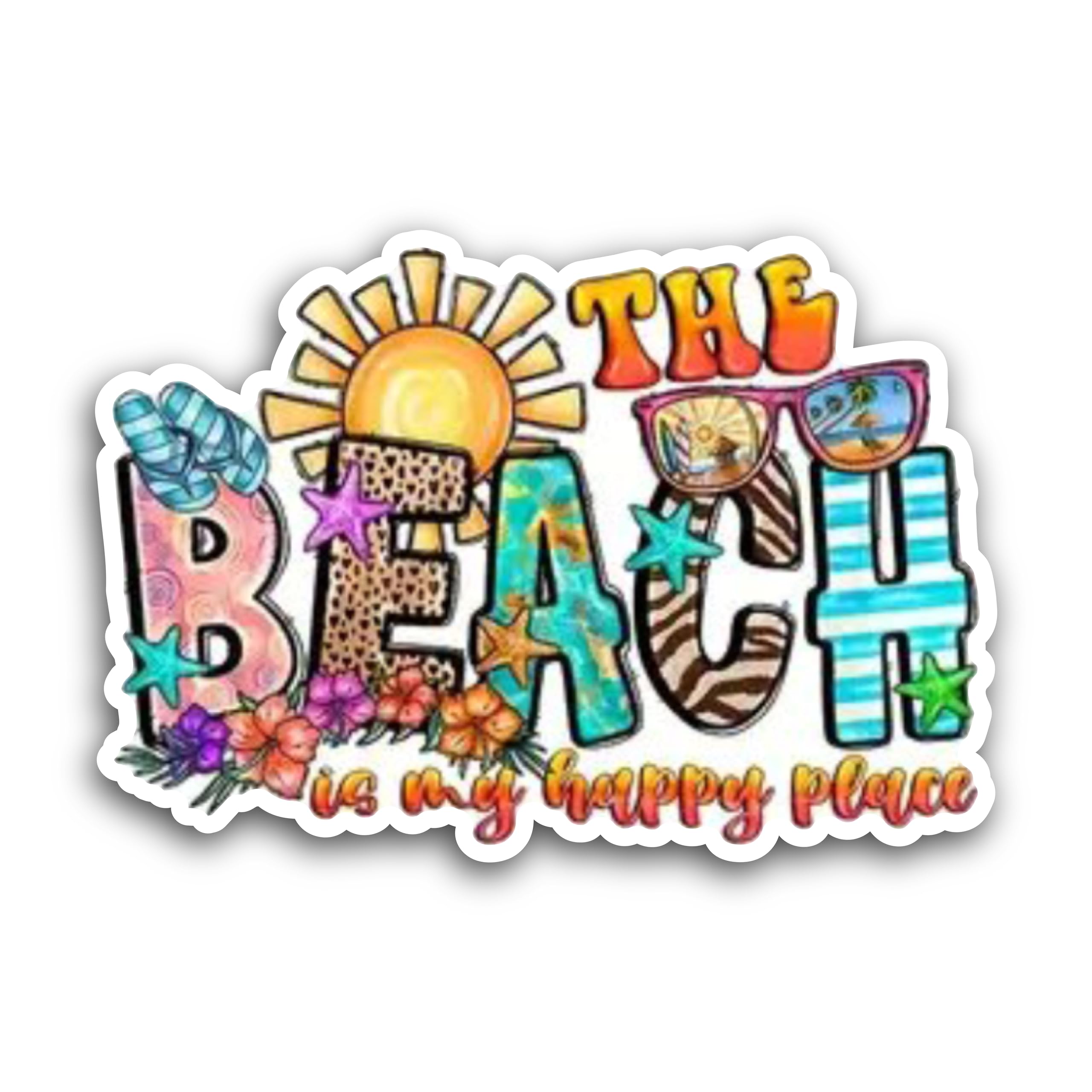 2 (Pieces) 3" and 5" The Beach is My Happy Place Decal Sticker, Waterproof Vinyl Decals for Many Pur