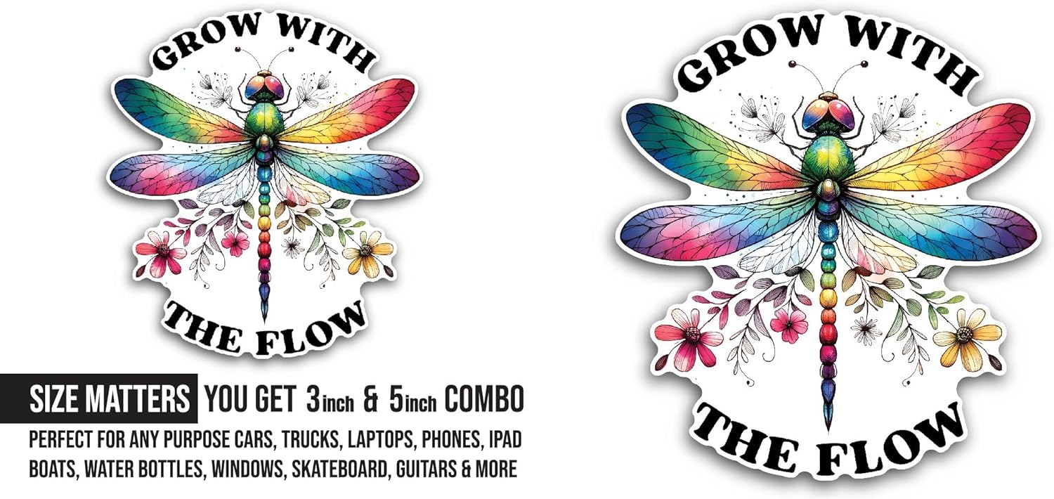 2 (Pieces) 3" and 5" Grow with The Flow Sticker, Waterproof Vinyl Decals for Many Purpose Like Cars, Trucks, Laptops, Phones, Windows and More