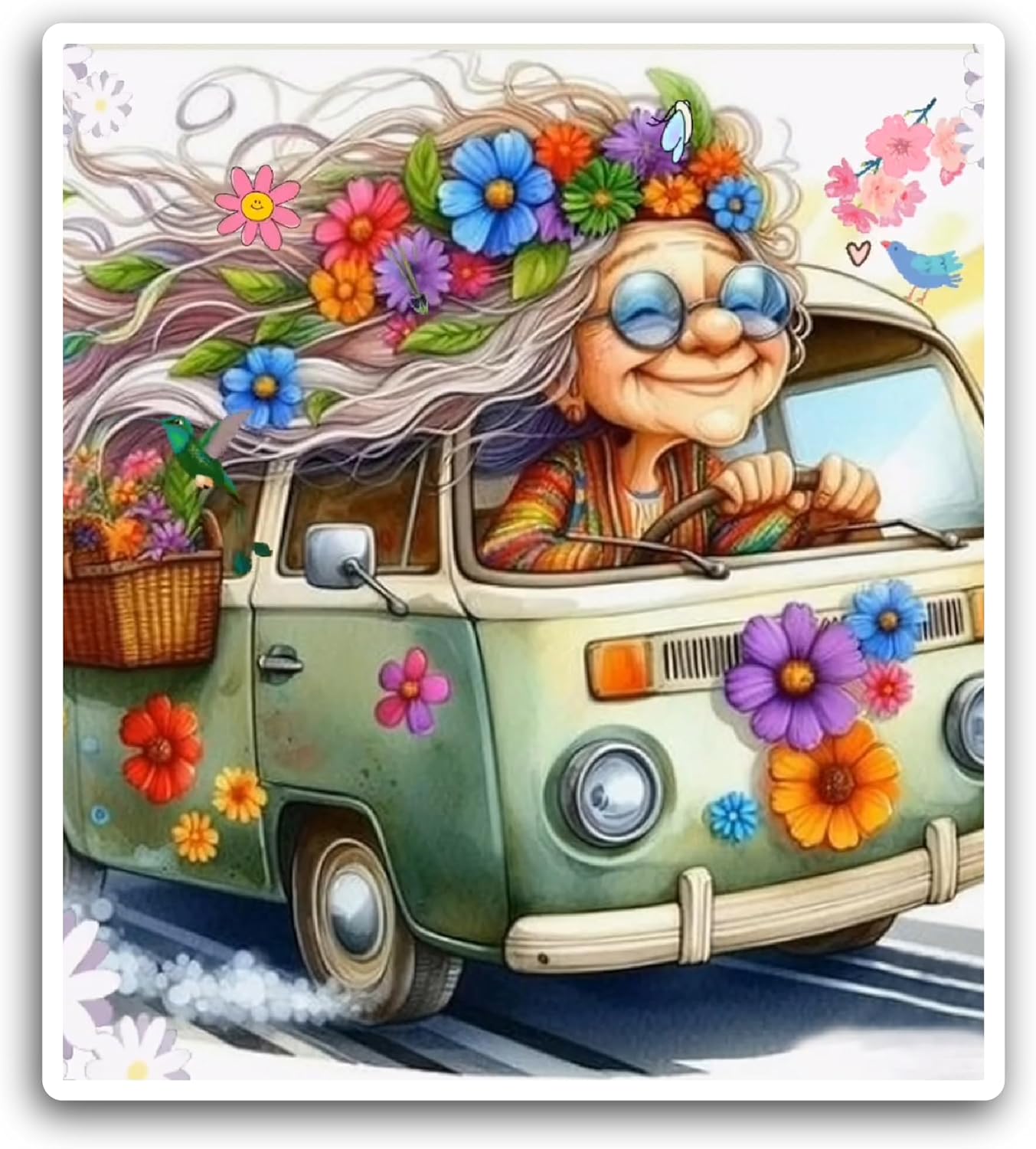 2 (Pieces) 3" and 5" Bus and Flowers Sticker, Waterproof Vinyl Decals for Many Purpose Like Cars, Trucks, Laptops, Phones, Windows and More