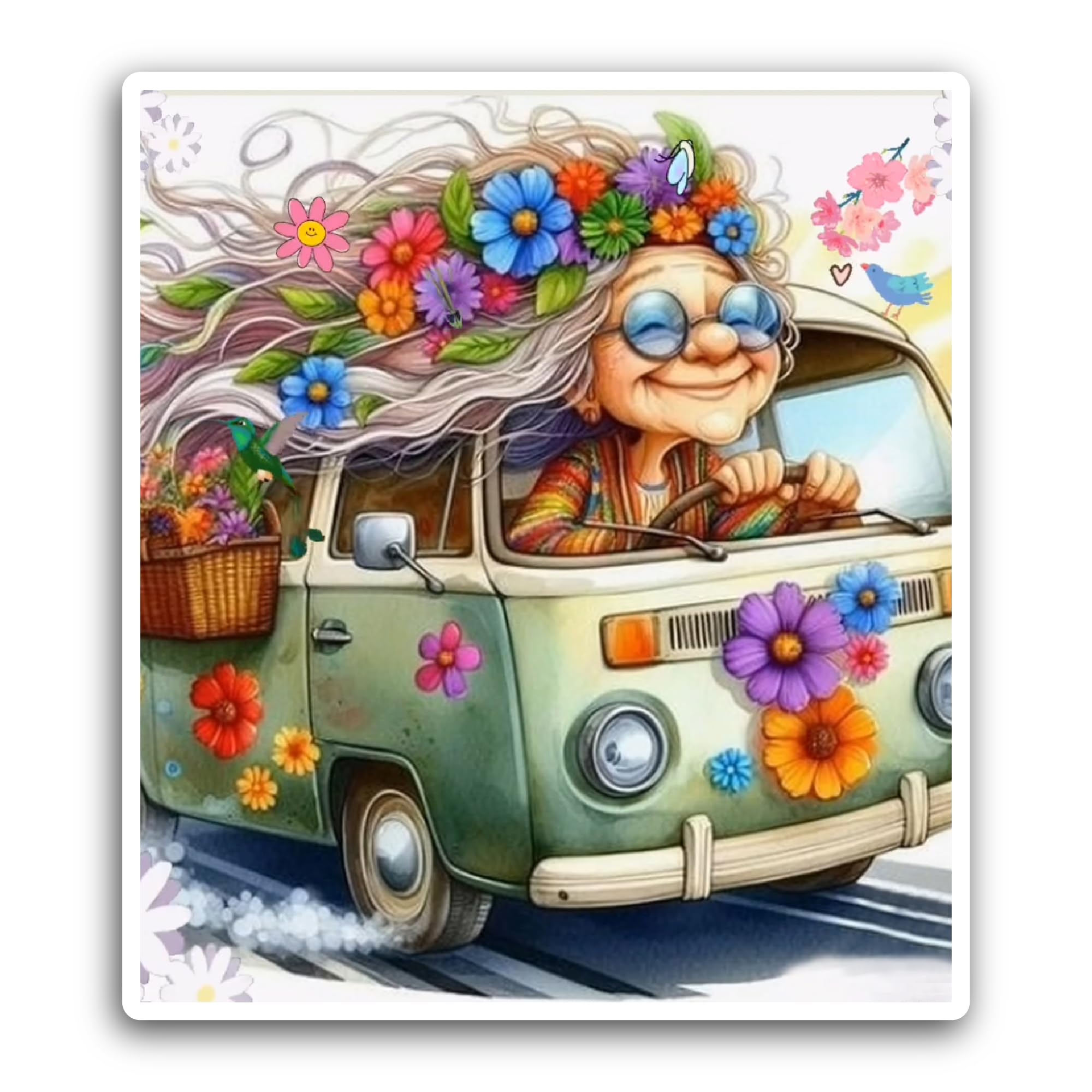 2 (Pieces) 3" and 5" Bus and Flowers Sticker, Waterproof Vinyl Decals for Many Purpose Like Cars, Tr