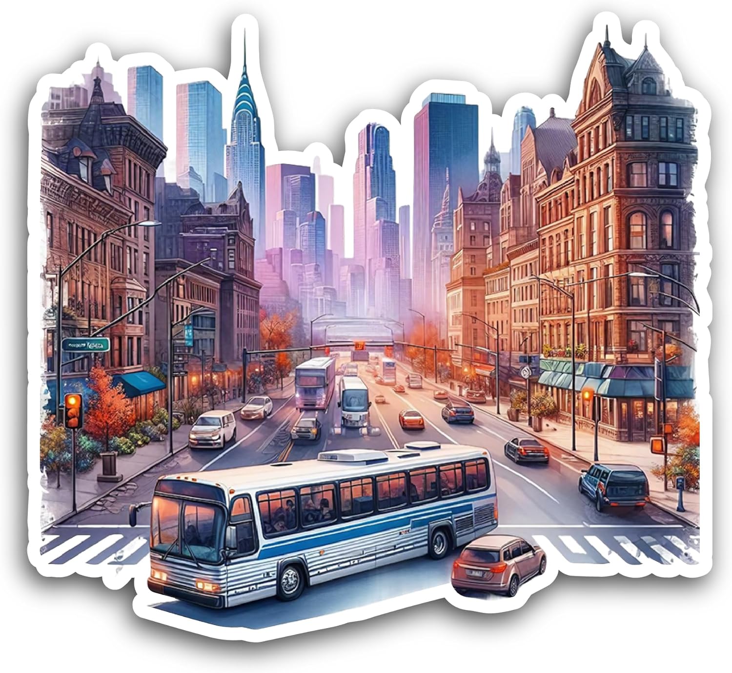 2 (Pieces) 3" and 5" Busy City Street Sticker, Waterproof Vinyl Decals for Many Purpose Like Cars, Trucks, Laptops, Phones, Windows and More