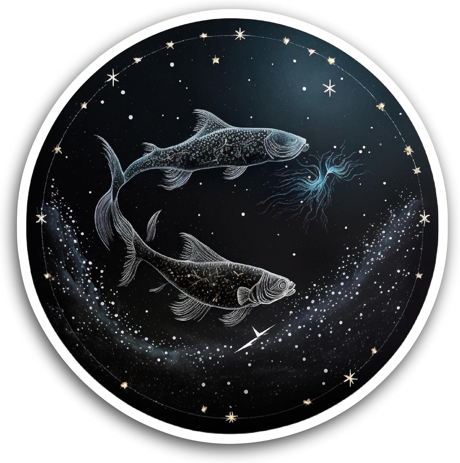 2 (Pieces) 3" and 5" Two Fishes in Dark Background Sticker, Waterproof Vinyl Decals for Many Purpose Like Cars, Trucks, Laptops, Phones, Windows and More