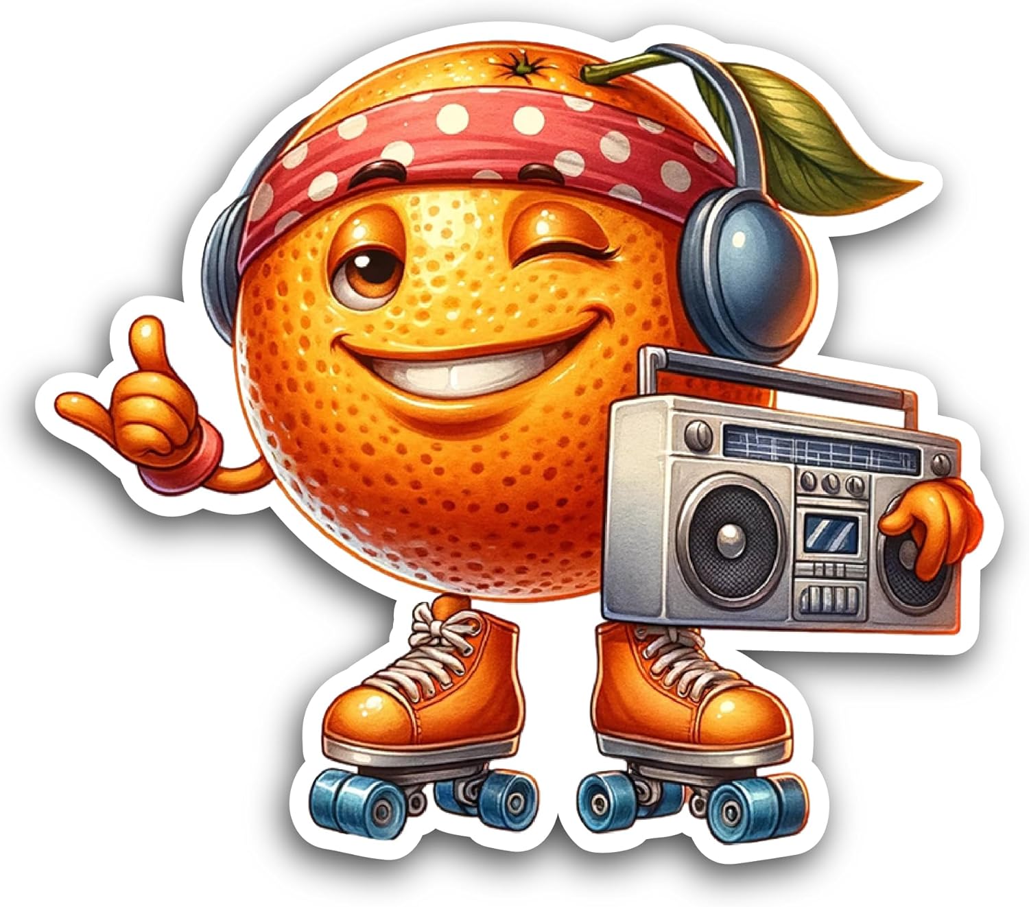 2 (Pieces) 3" and 5" Cartoon Orange Listening Music Sticker, Waterproof Vinyl Decals for Many Purpose Like Cars, Trucks, Laptops, Phones, Windows and More