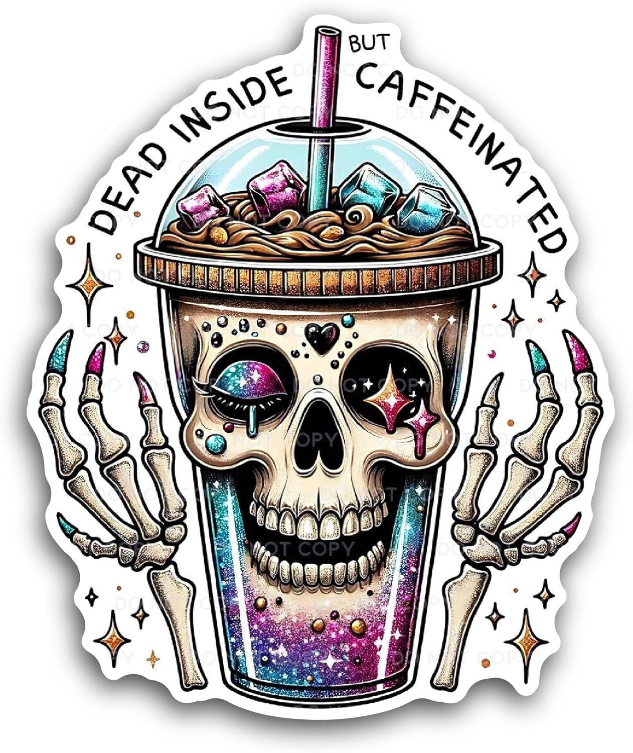 2 (Pieces) 3" and 5" Dead Inside But Caffeinated Sticker, Waterproof Vinyl Decals for Many Purpose Like Cars, Trucks, Laptops, Phones, Windows and More
