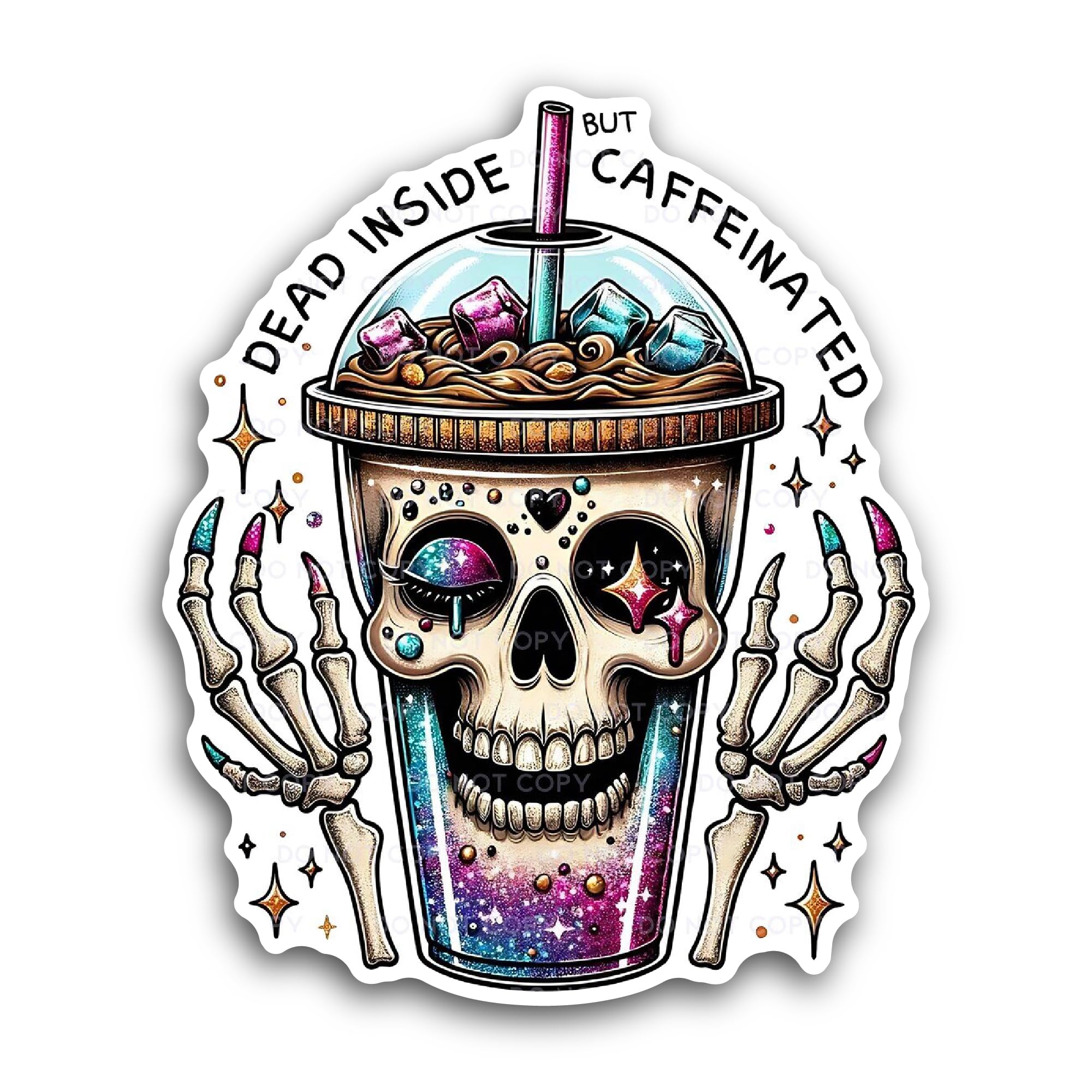 2 (Pieces) 3" and 5" Dead Inside But Caffeinated Sticker, Waterproof Vinyl Decals for Many Purpose L