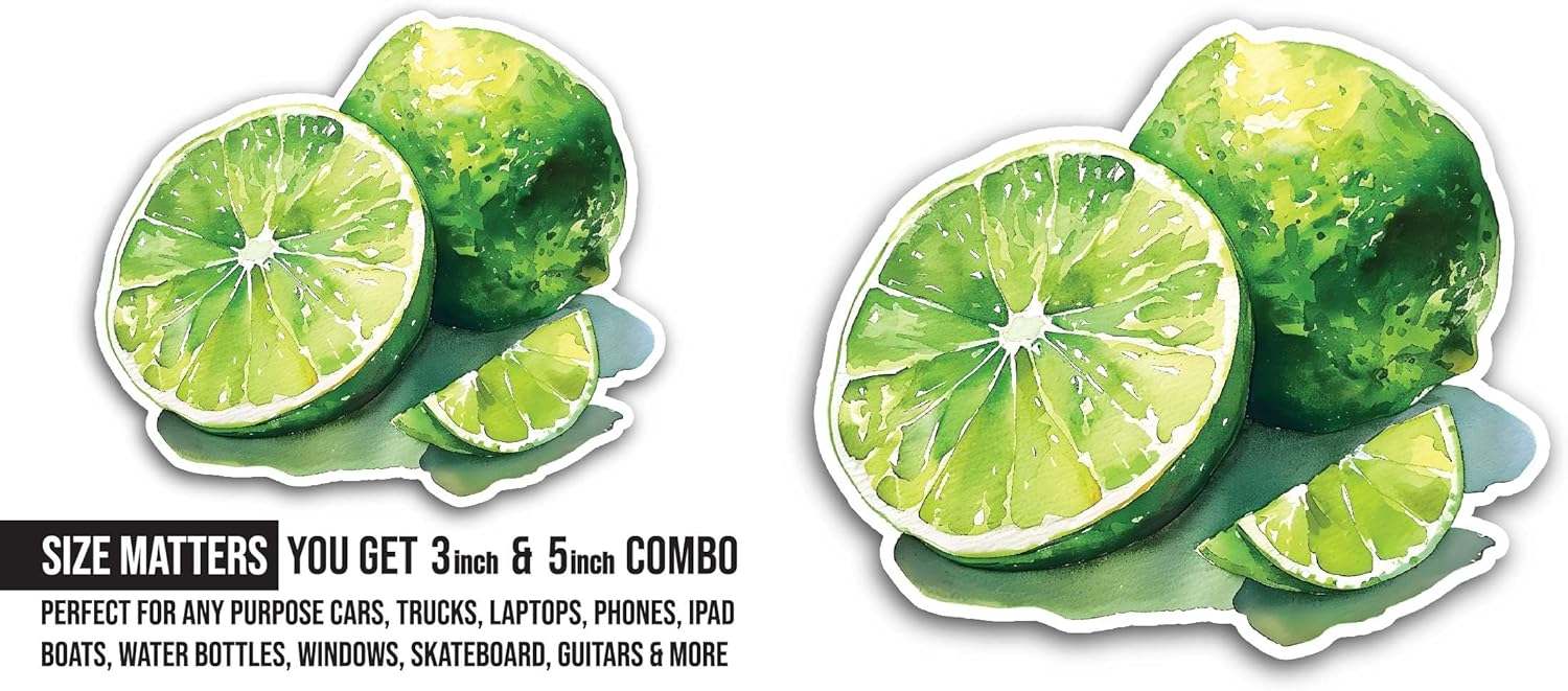 2 (Pieces) 3" and 5" Lime Slices Sticker, Waterproof Vinyl Decals for Many Purpose Like Cars, Trucks, Laptops, Phones, Windows and More