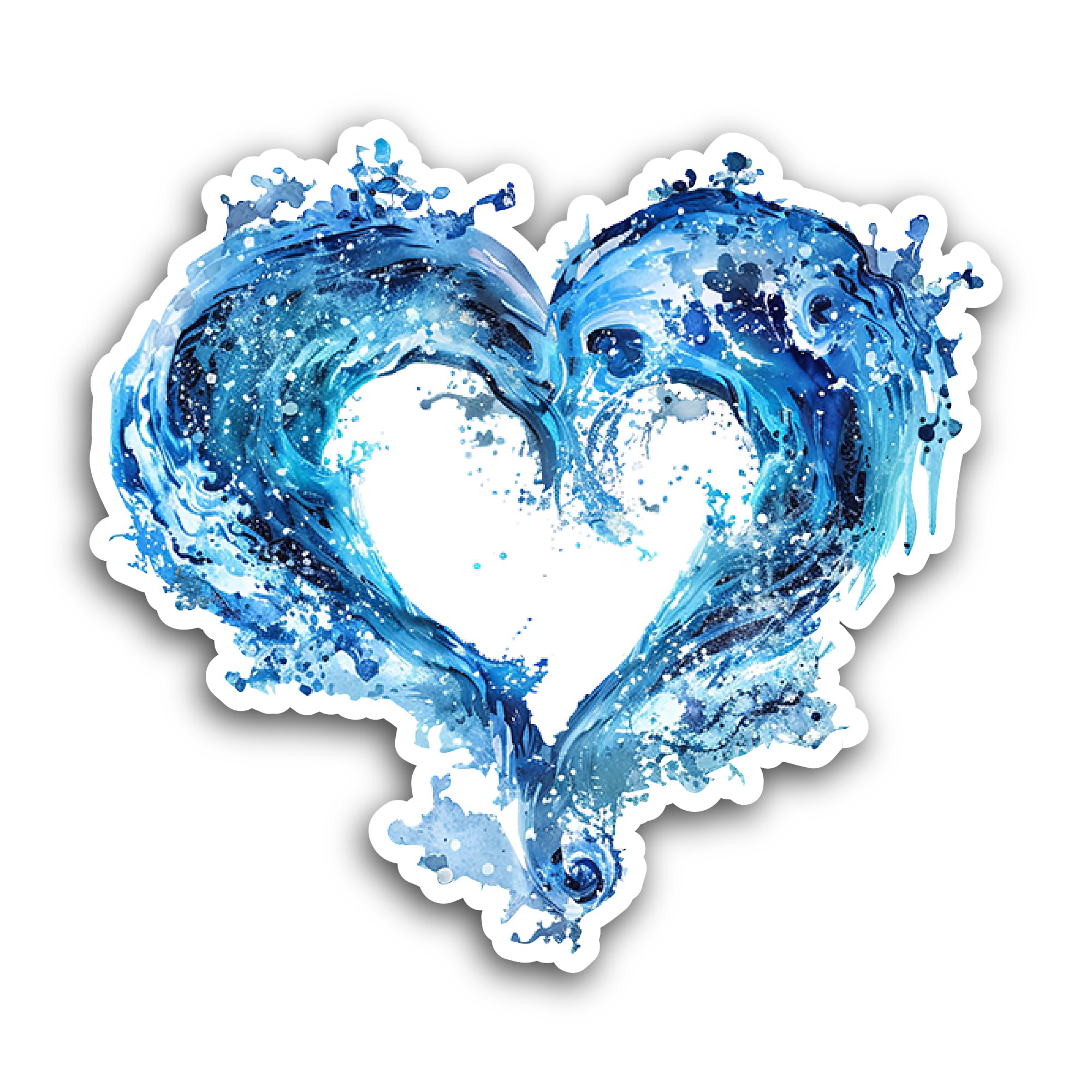 2 (Pieces) 3" and 5" Heart Shaped Splash of Water Sticker, Waterproof Vinyl Decals for Many Purpose 