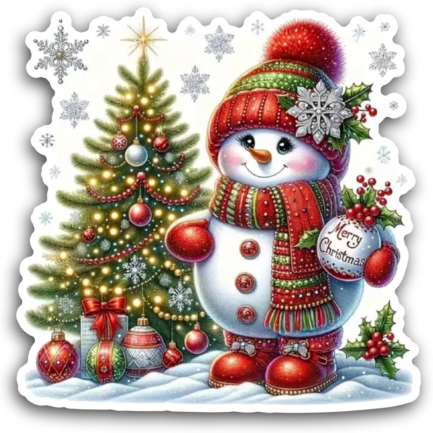 2 (Pieces) 3" and 5" Cute Cartoon Snowman Sticker, Waterproof Vinyl Decals for Many Purpose Like Cars, Trucks, Laptops, Phones, Windows and More