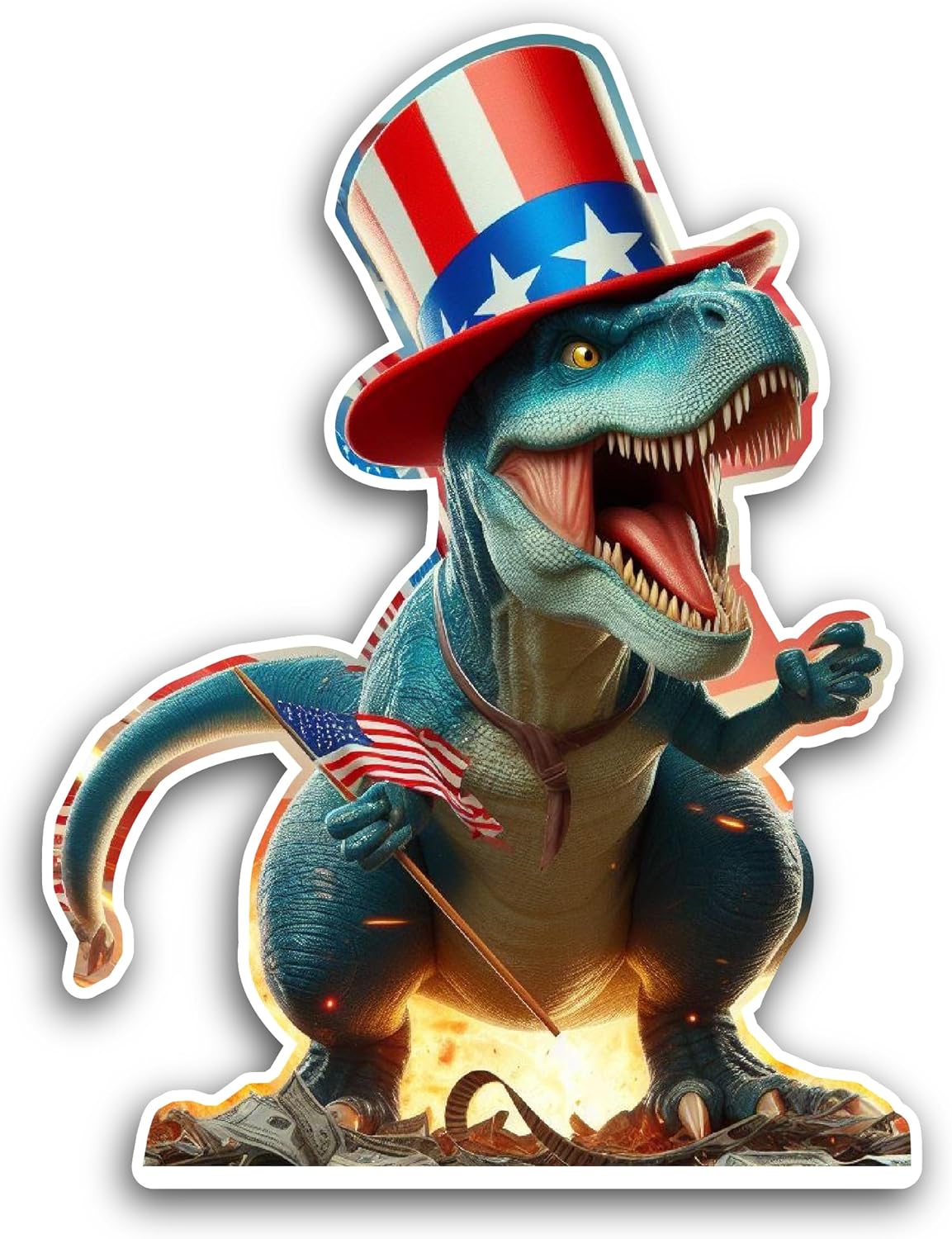 2 (Pieces) 3" and 5" Skeleton with a Hat and American Flag in Hand Decal Sticker, Waterproof Vinyl Decals for Many Purpose Like Cars, Trucks, Laptops, Phones, Windows and More