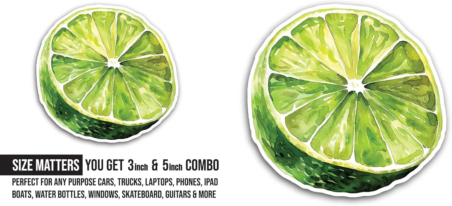 2 (Pieces) 3" and 5" Green Lemon Slice Sticker, Waterproof Vinyl Decals for Many Purpose Like Cars, Trucks, Laptops, Phones, Windows and More