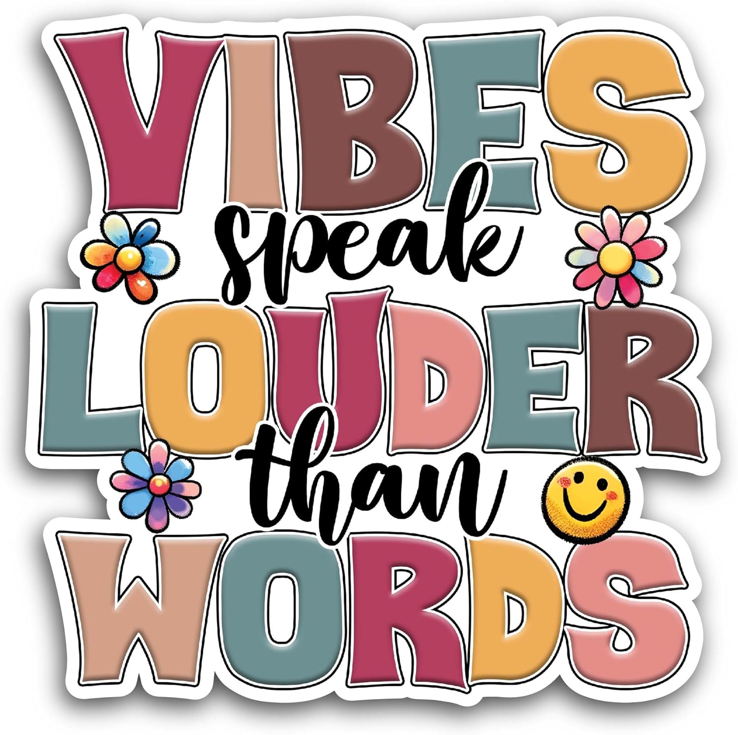 2 (Pieces) 3" and 5" Vibes Speak Louder Than Words Sticker, Waterproof Vinyl Decals for Many Purpose Like Cars, Trucks, Laptops, Phones, Windows and More
