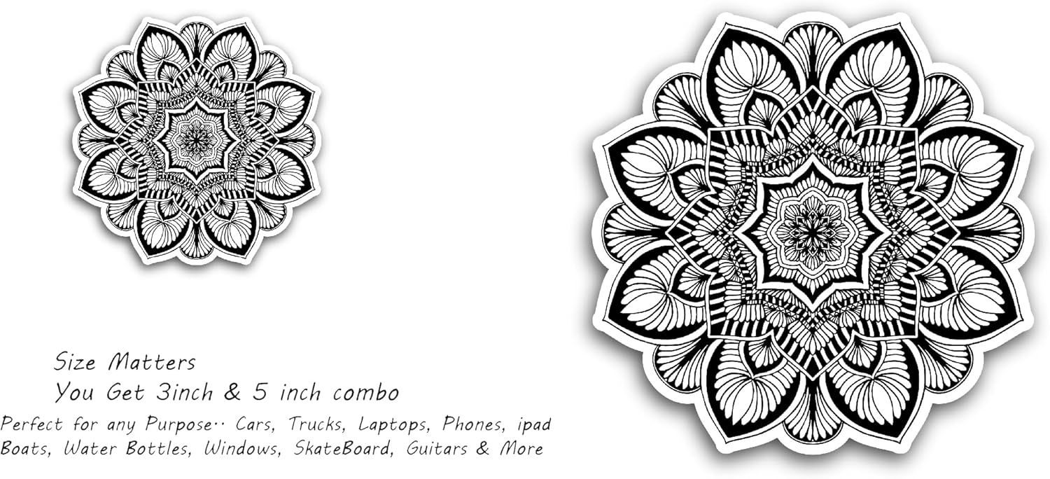 2 (Pieces) 3" and 5" Mandala Vinyl Decals Sticker, Waterproof Vinyl Decals for Many Purpose Like Cars, Trucks, Laptops, Phones, Windows and More