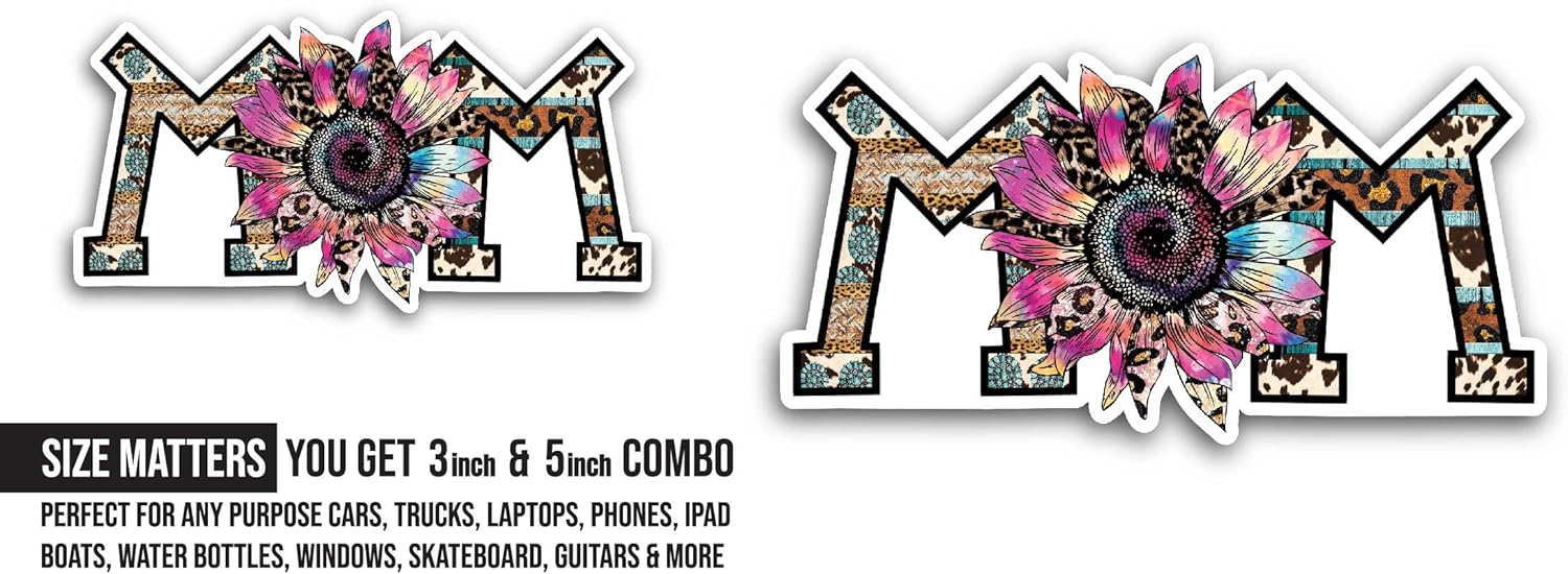 2 (Pieces) 3" and 5" Mom Sticker, Waterproof Vinyl Decals for Many Purpose Like Cars, Trucks, Laptops, Phones, Windows and More
