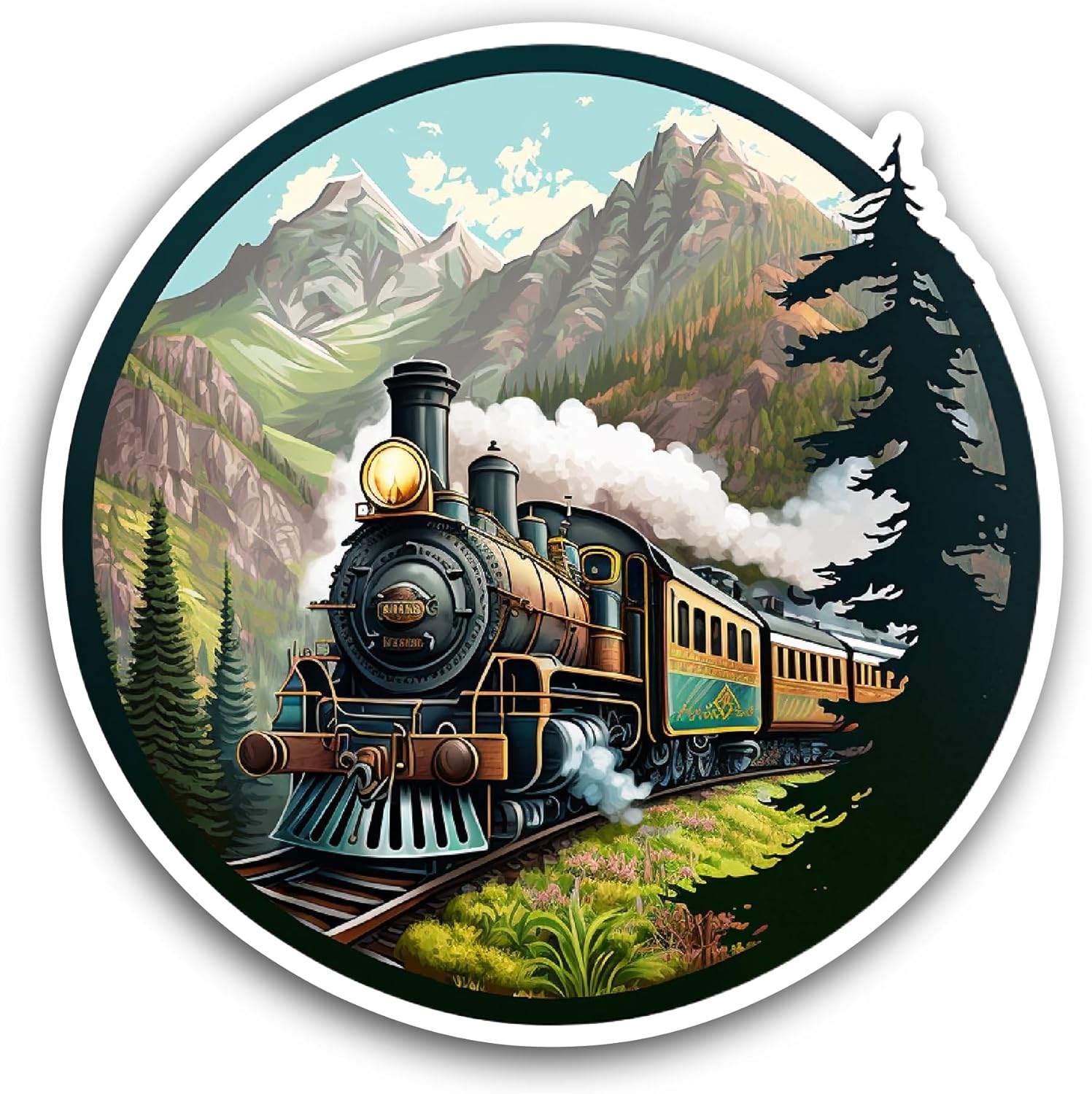 2 (Pieces) 3" and 5" Train with Smoke Sticker, Waterproof Vinyl Decals for Many Purpose Like Cars, Trucks, Laptops, Phones, Windows and More