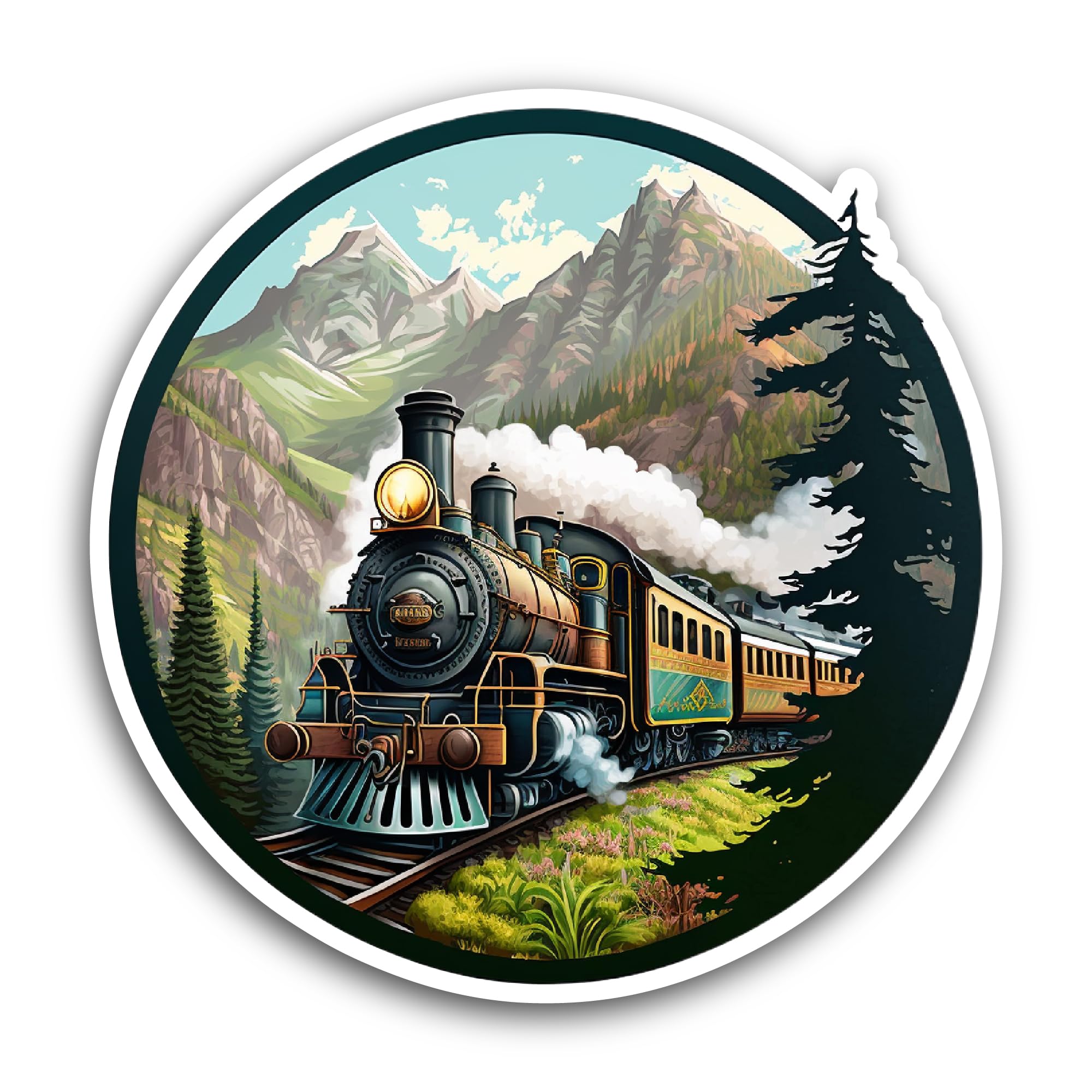2 (Pieces) 3" and 5" Train with Smoke Sticker, Waterproof Vinyl Decals for Many Purpose Like Cars, T