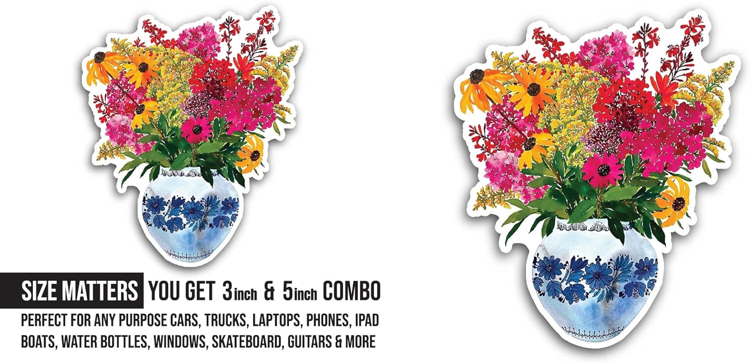 2 (Pieces) 3" and 5" Colorful Flowers Sticker, Waterproof Vinyl Decals for Many Purpose Like Cars, Trucks, Laptops, Phones, Windows and More