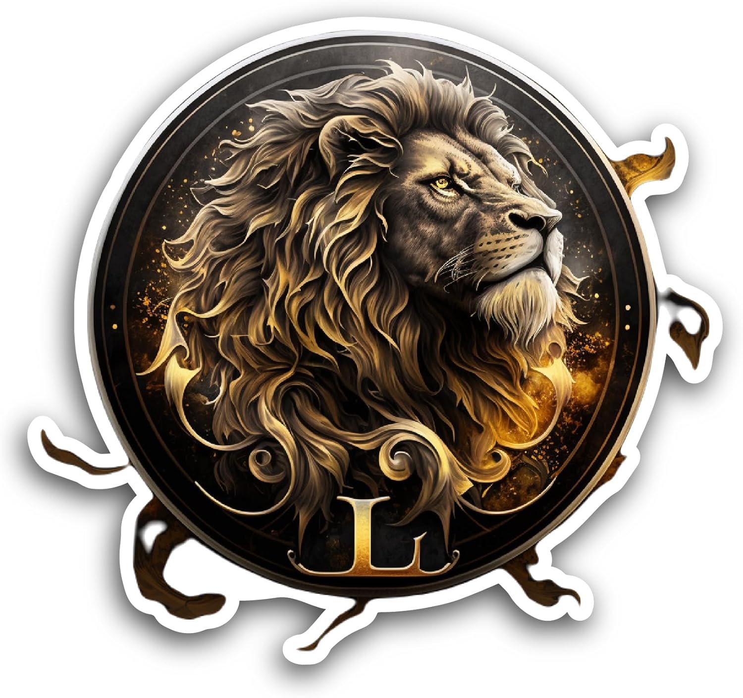 2 (Pieces) 3" and 5" Golden Lion Head Sticker, Waterproof Vinyl Decals for Many Purpose Like Cars, Trucks, Laptops, Phones, Windows and More