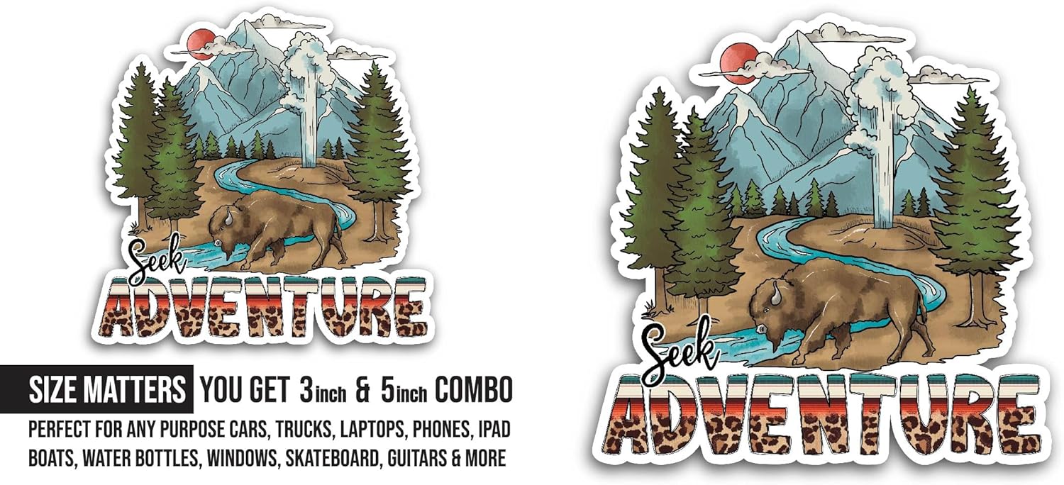 2 (Pieces) 3" and 5" Seek Adventure Sticker, Waterproof Vinyl Decals for Many Purpose Like Cars, Trucks, Laptops, Phones, Windows and More