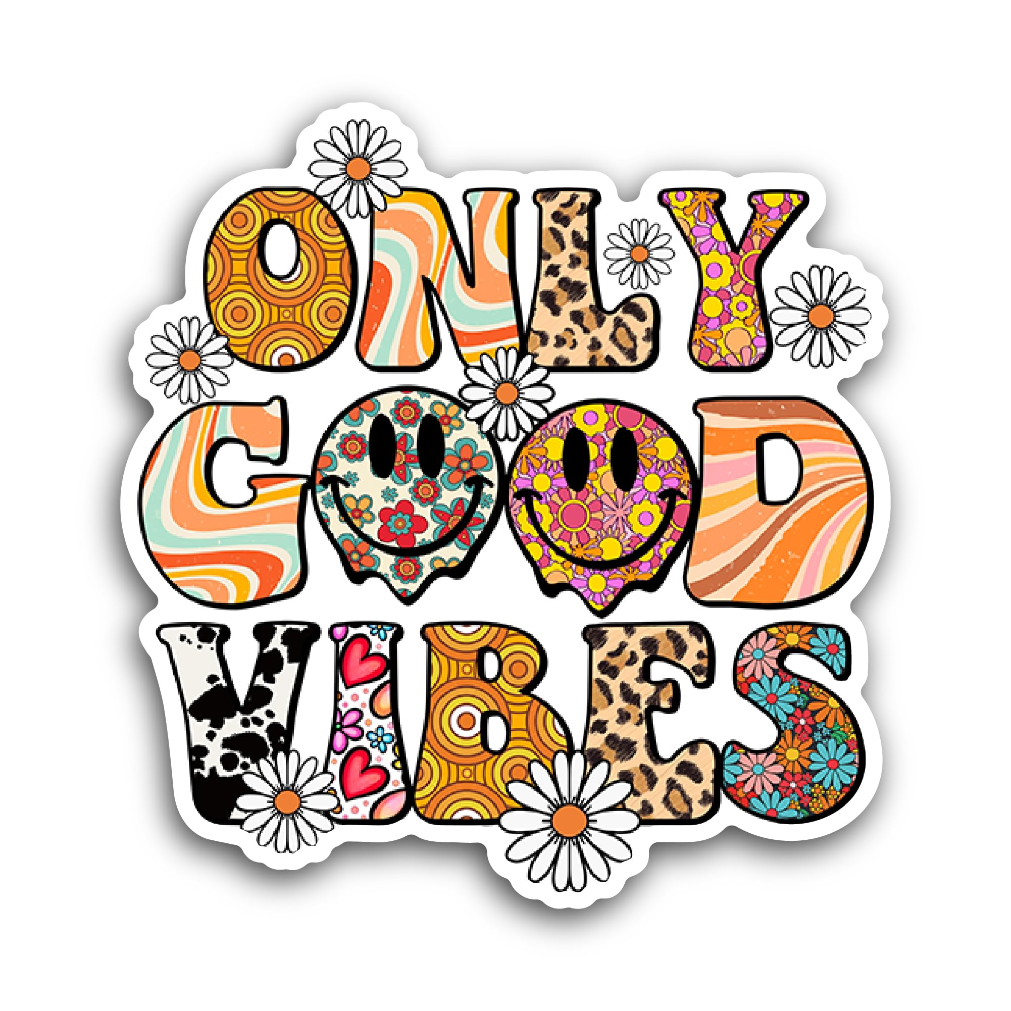 2 (Pieces) 3" and 5" Only Good Vibes Sticker, Waterproof Vinyl Decals for Many Purpose Like Cars, Tr