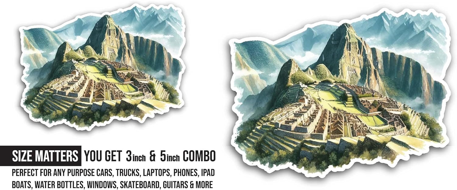 2 (Pieces) 3" and 5" Machu Picchu in Peru Sticker, Waterproof Vinyl Decals for Many Purpose Like Cars, Trucks, Laptops, Phones, Windows and More