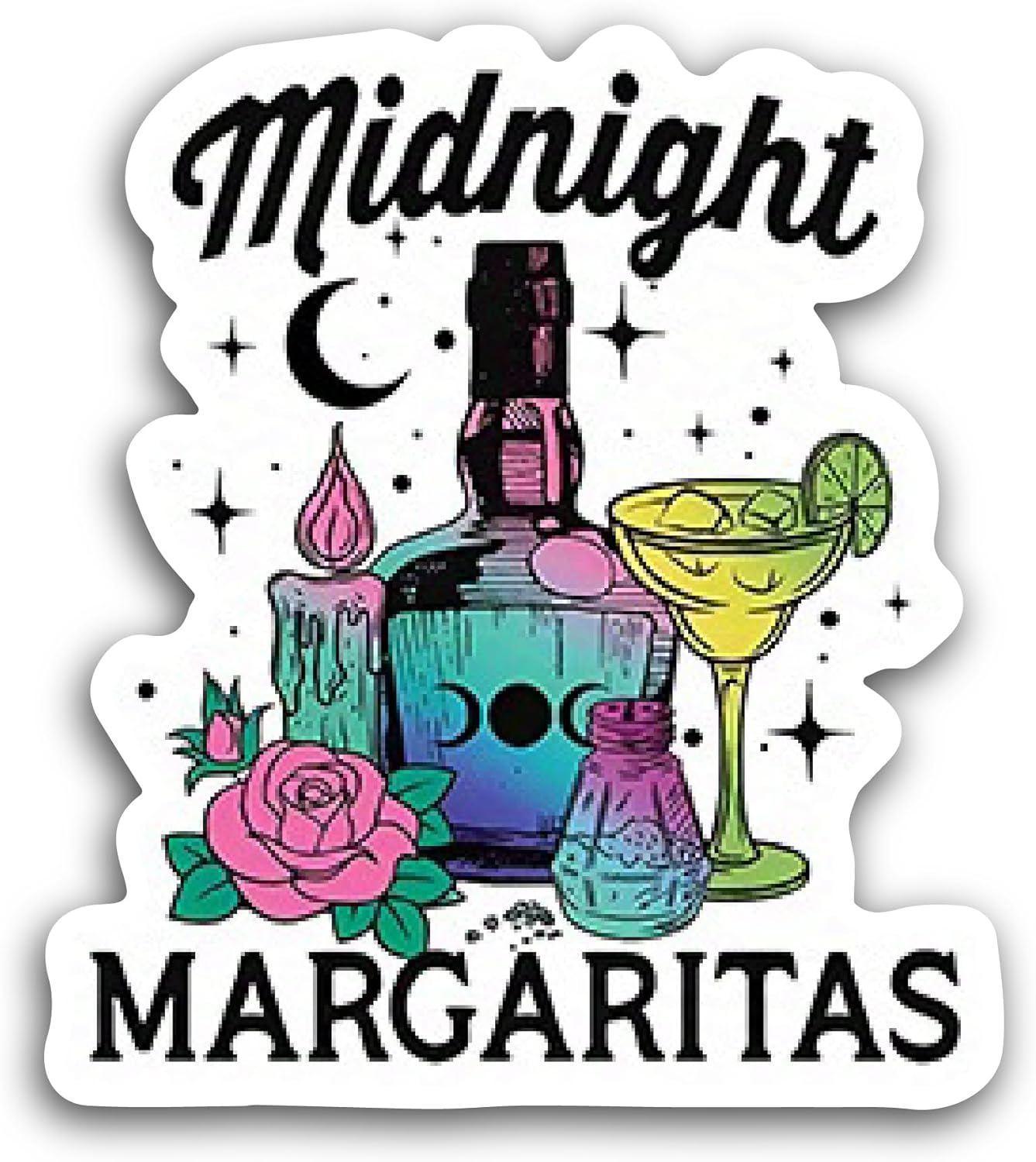2 (Pieces) 3" and 5" Midnight Margaritas Sticker, Waterproof Vinyl Decals for Many Purpose Like Cars, Trucks, Laptops, Phones, Windows and More