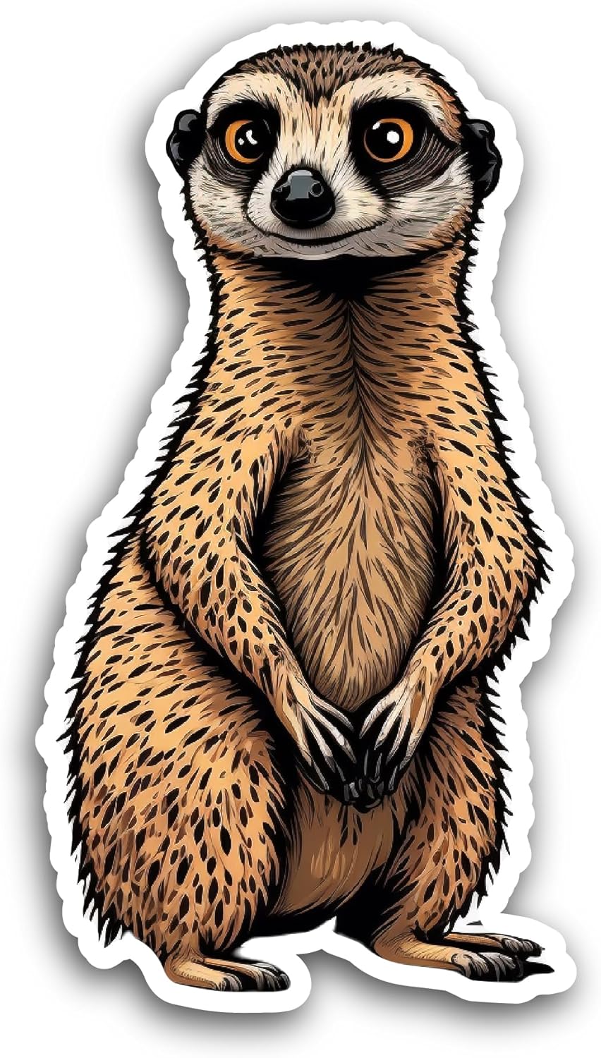 2 (Pieces) 3" and 5" Meerkat Sticker, Waterproof Vinyl Decals for Many Purpose Like Cars, Trucks, Laptops, Phones, Windows and More