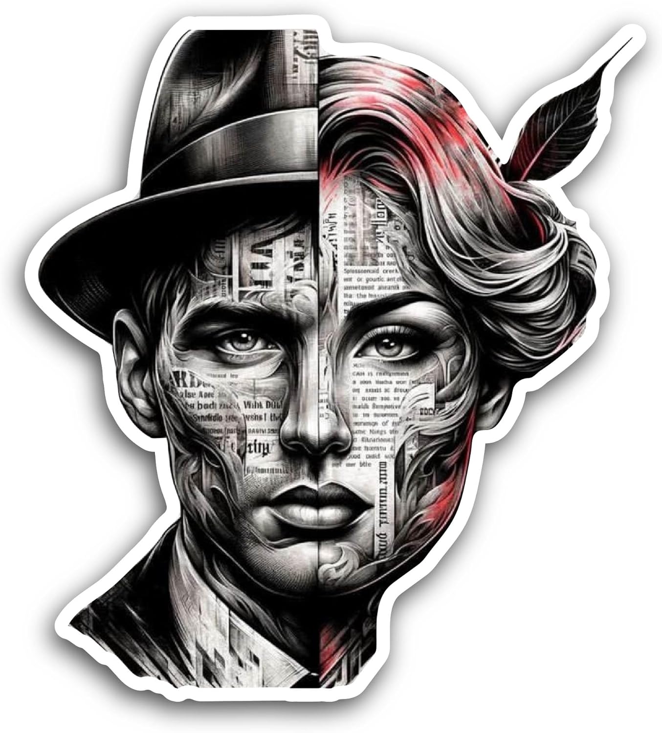 2 (Pieces) 3" and 5" Black and Grey Men Portrait Sticker, Waterproof Vinyl Decals for Many Purpose Like Cars, Trucks, Laptops, Phones, Windows and More