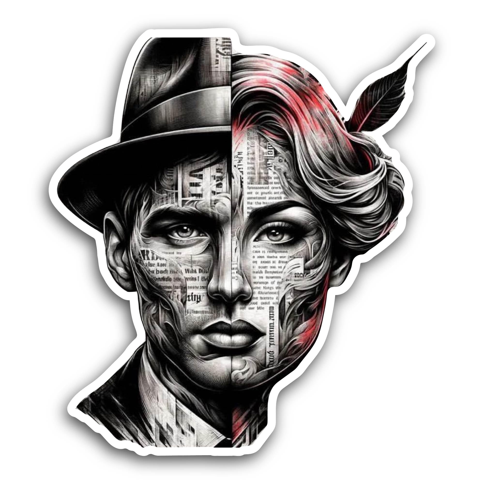 2 (Pieces) 3" and 5" Black and Grey Men Portrait Sticker, Waterproof Vinyl Decals for Many Purpose L