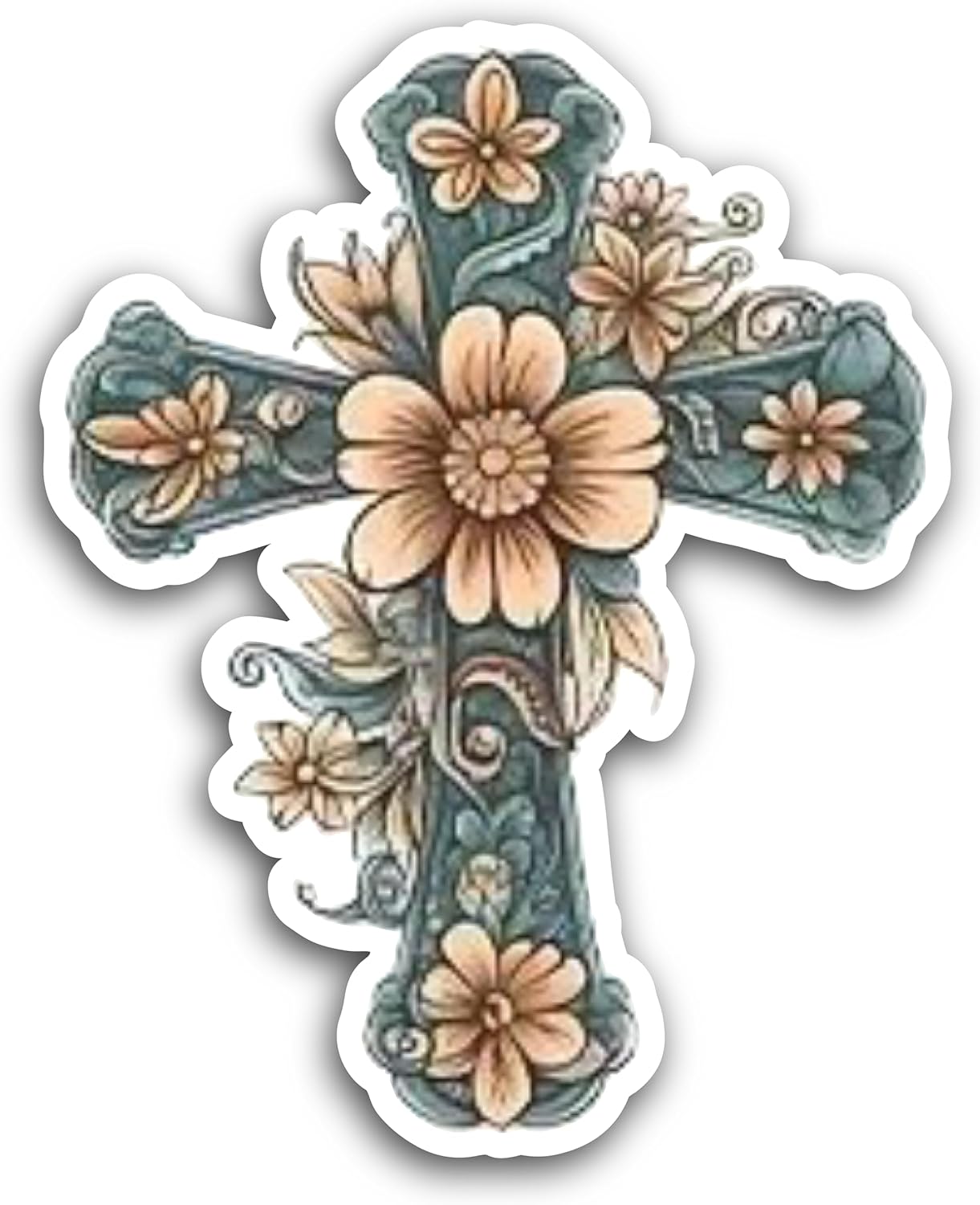 2 (Pieces) 3" and 5" Blue Cross with Orange Colour Flower at The Center Decal Sticker, Waterproof Vinyl Decals for Many Purpose Like Cars, Trucks, Laptops, Phones, Windows and More