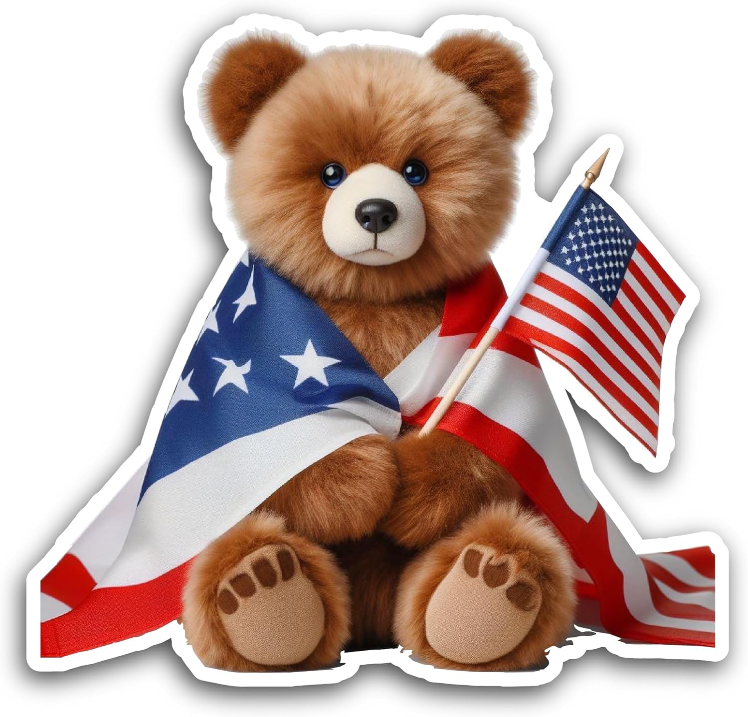 2 (Pieces) 3" and 5" Teddy Bear with American Flag in HandDecal Sticker,Waterproof Vinyl Decals for Many Purpose Like Cars, Trucks, Laptops, Phones, Windows and More