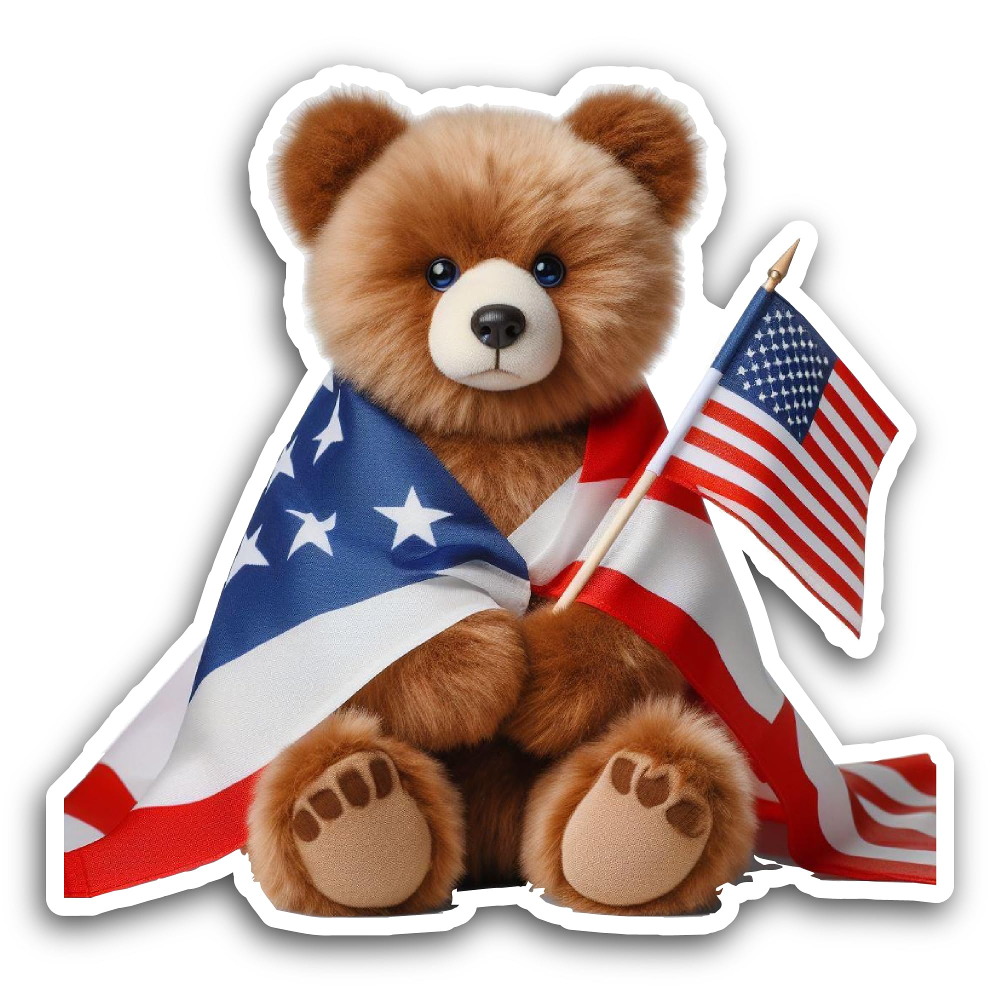 2 (Pieces) 3" and 5" Teddy Bear with American Flag in HandDecal Sticker,Waterproof Vinyl Decals for 