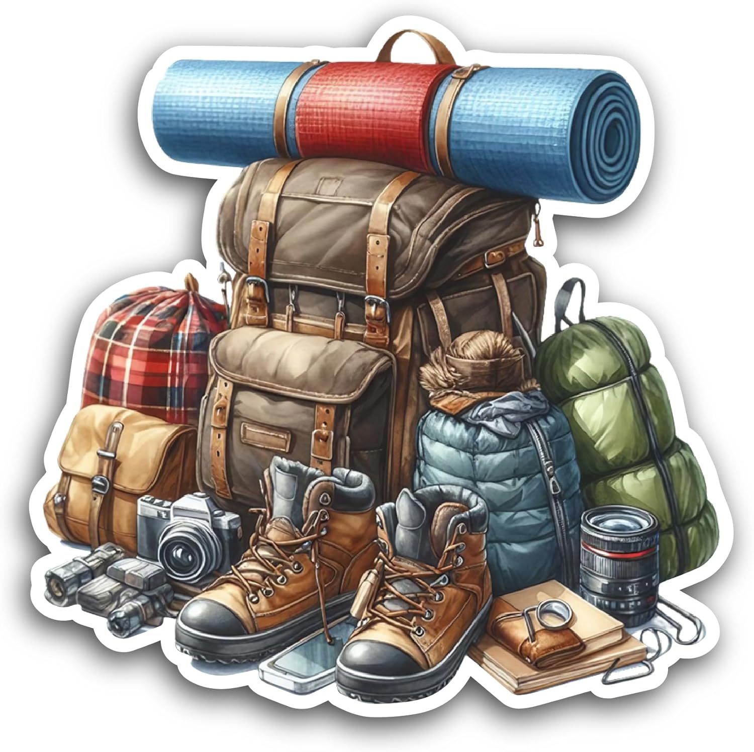 2 (Pieces) 3" and 5" Camping Equipment Sticker, Waterproof Vinyl Decals for Many Purpose Like Cars, Trucks, Laptops, Phones, Windows and More