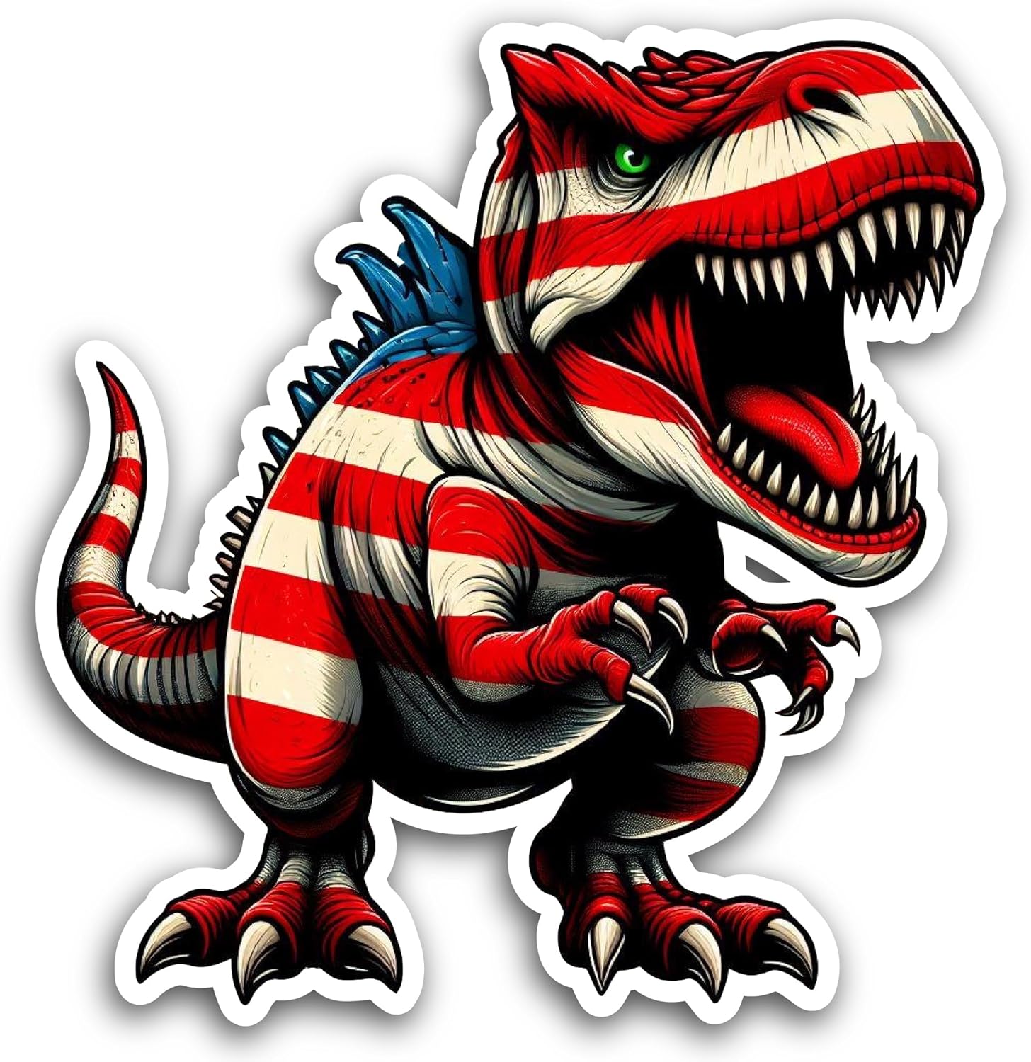 2 (Pieces) 3" and 5" Dinosaur in American Flag Color Decal Sticker, Waterproof Vinyl Decals for Many Purpose Like Cars, Trucks, Laptops, Phones, Windows and More