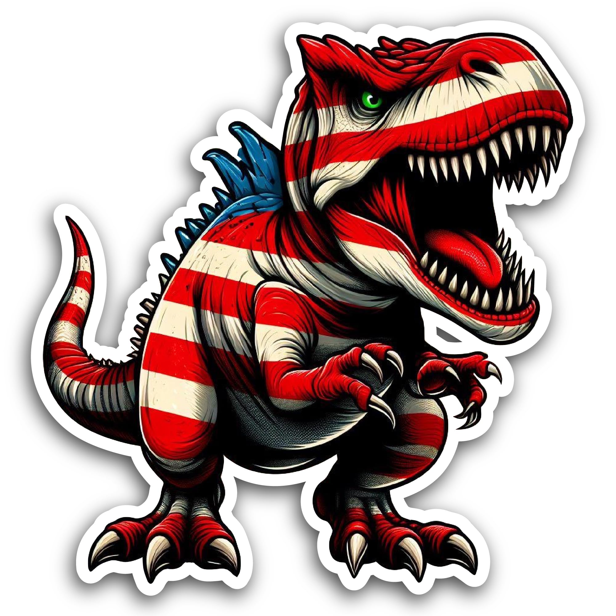 2 (Pieces) 3" and 5" Dinosaur in American Flag Color Decal Sticker, Waterproof Vinyl Decals for Many