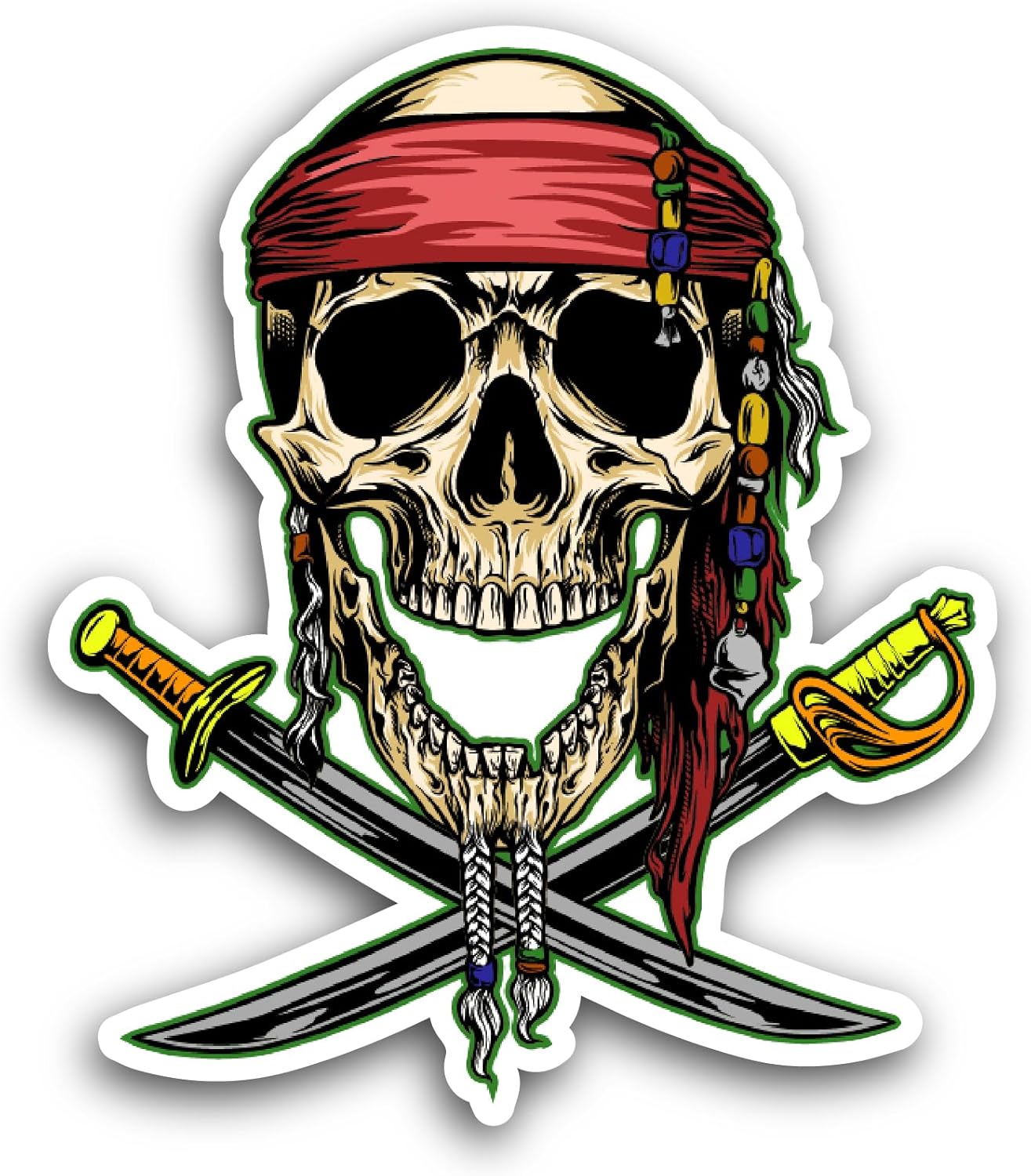 2 (Pieces) 3" and 5" Pirates Skull with Swords Sticker, Waterproof Vinyl Decals for Many Purpose Like Cars, Trucks, Laptops, Phones, Windows and More