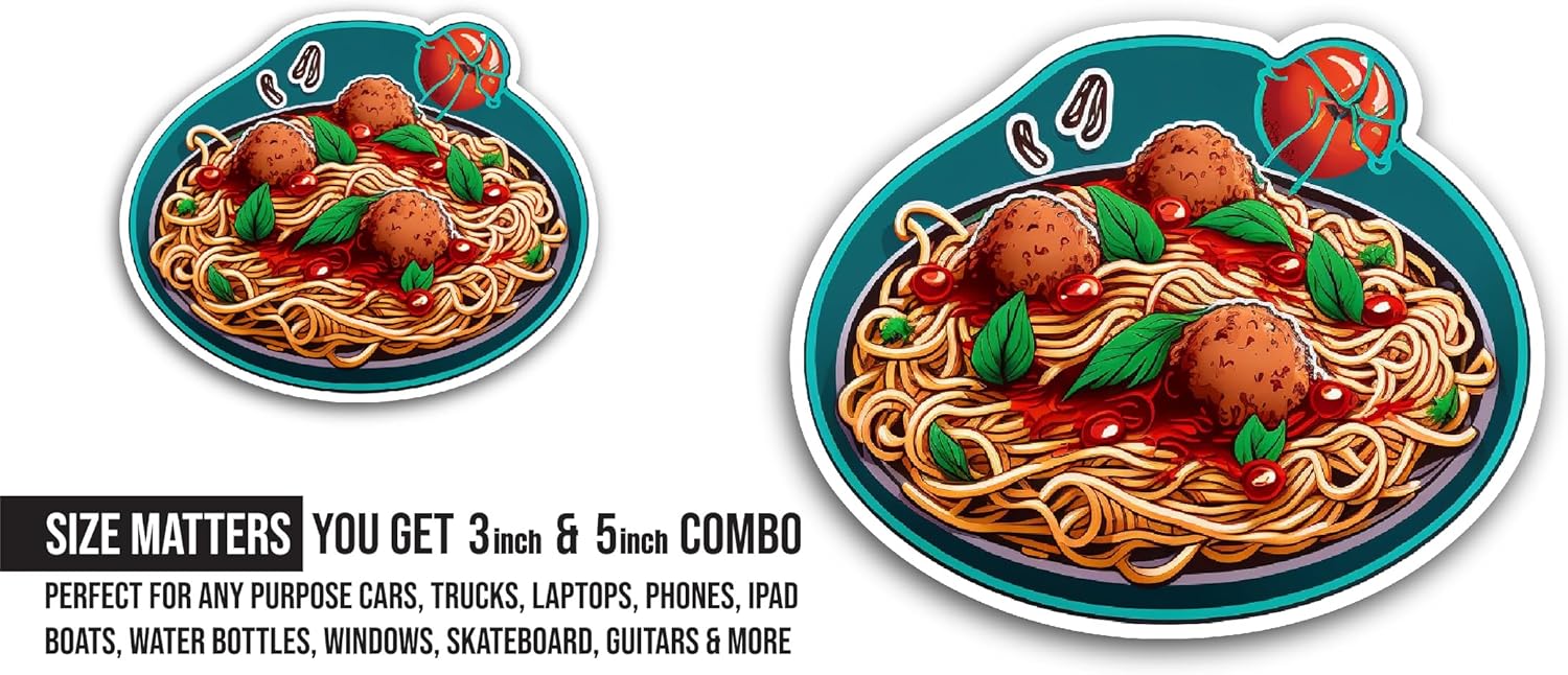 2 (Pieces) 3" and 5" Spaghetti and Meatballs Sticker, Waterproof Vinyl Decals for Many Purpose Like Cars, Trucks, Laptops, Phones, Windows and More (Copy)